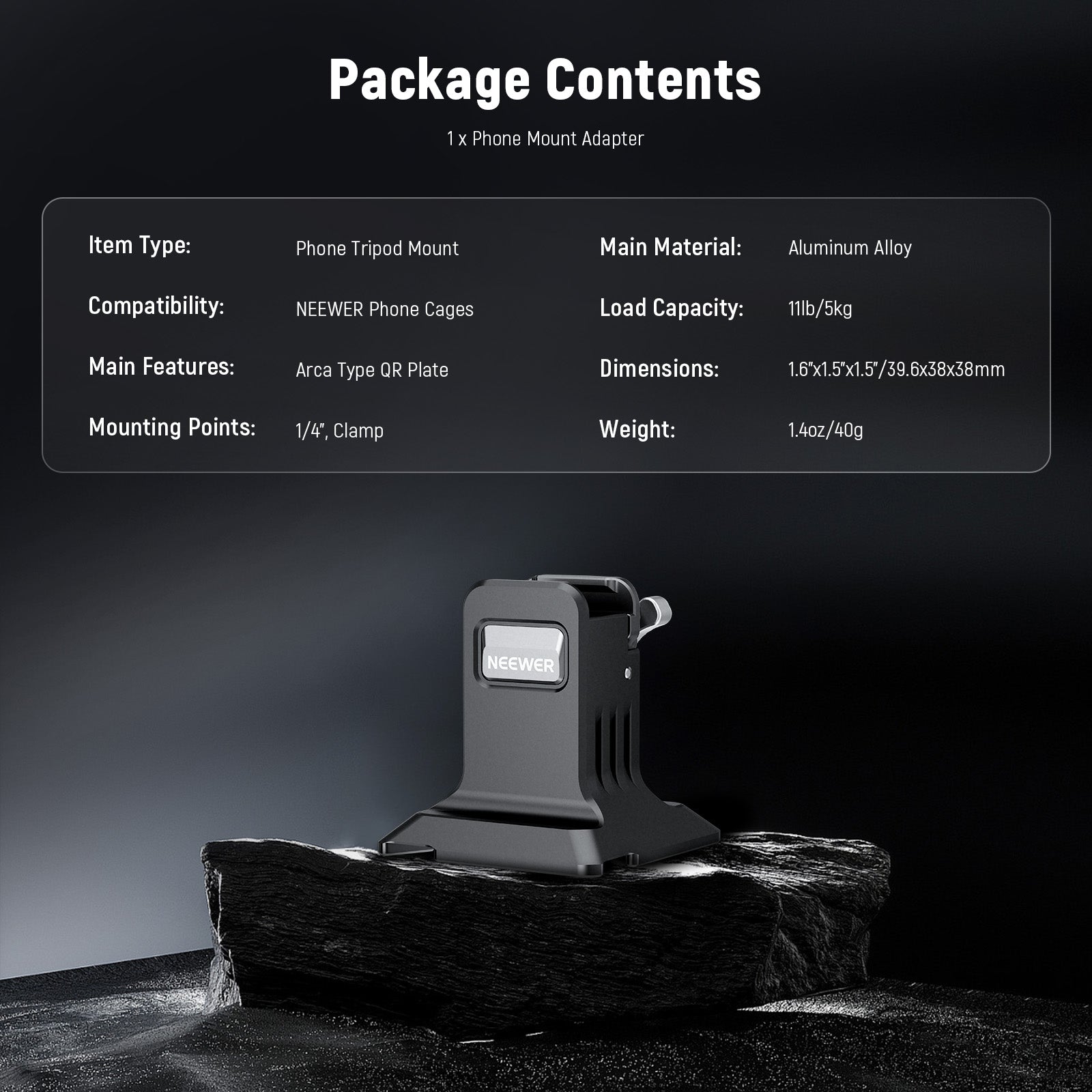 NEEWER PA124 Quick Release Phone Tripod Mount with Arca Type Base