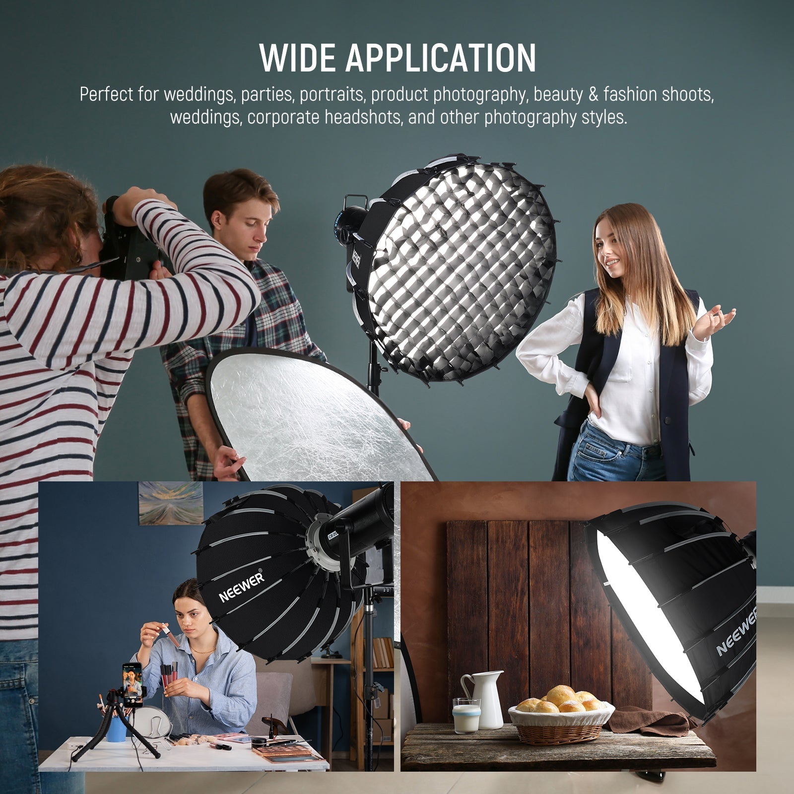 NEEWER 60CM/90CM/120CM Quick Release Parabolic Softbox