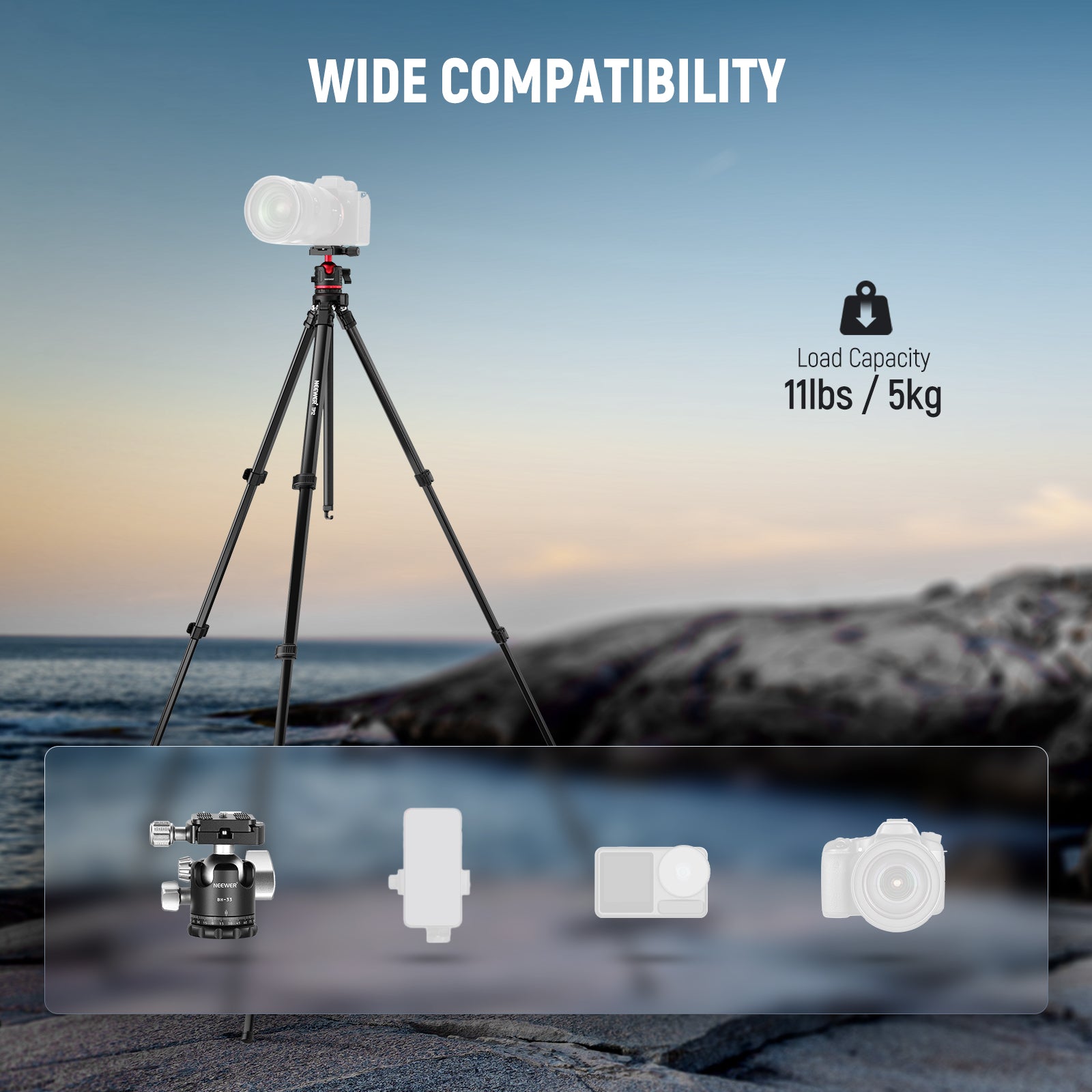 NEEWER BASICS TP12 66.5" Aluminum Alloy Travel Tripod
