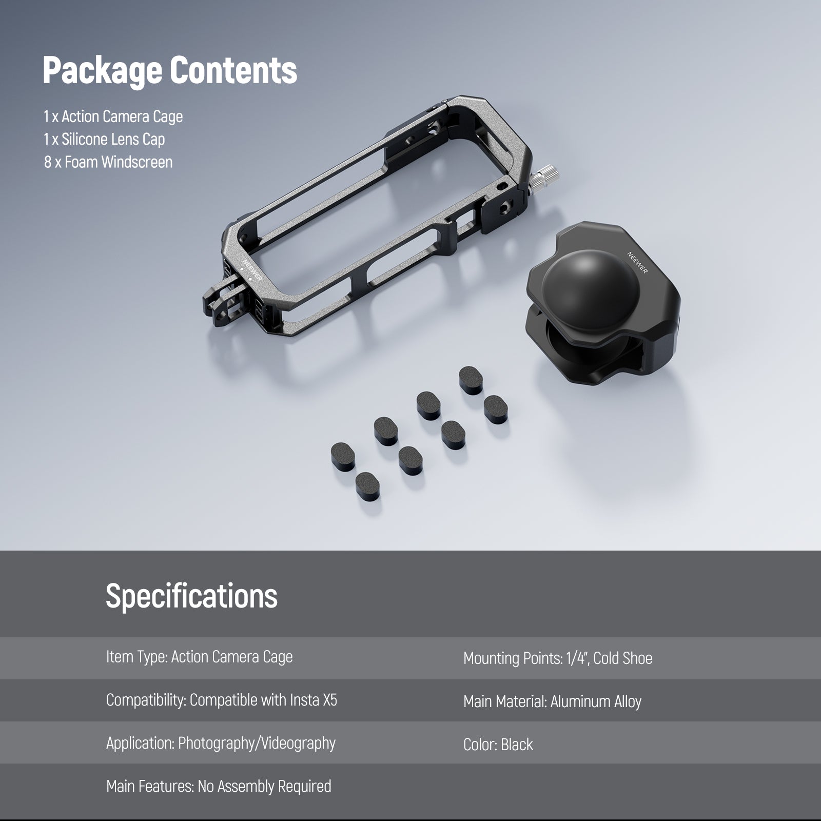 NEEWER AC033 Utility Frame Action Camera Cage Compatible with Insta360 X5