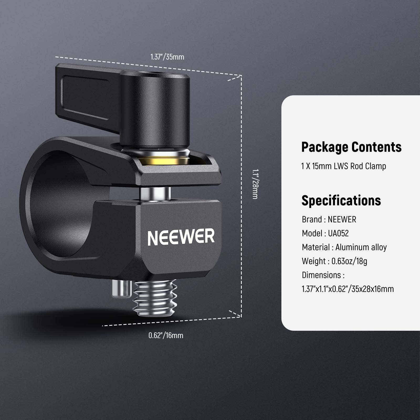 NEEWER UA052/UA053 Single LWS 15mm Rod Clamp
