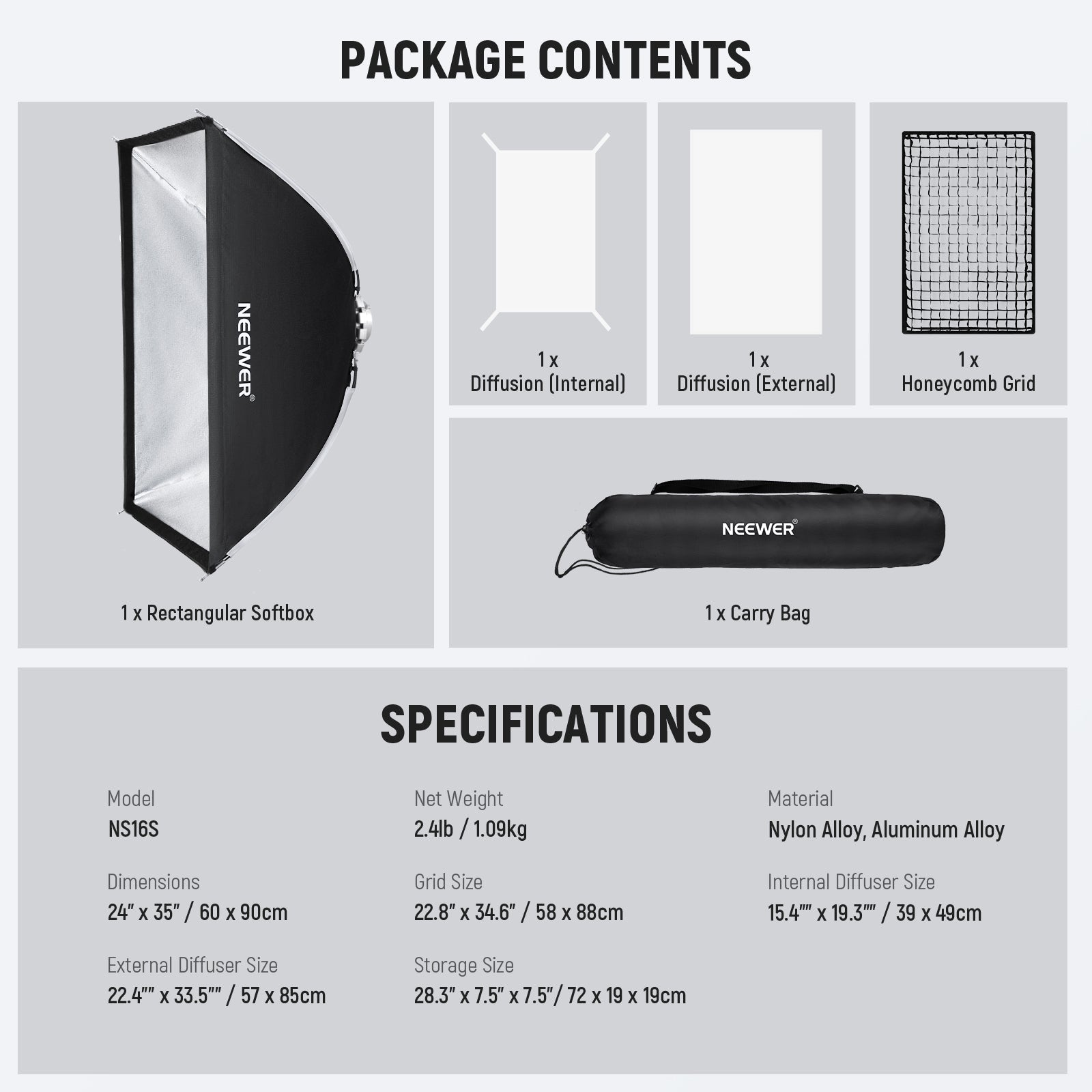 NEEWER NS16S/NS17S Nylon Rectangular Softbox Strip Box