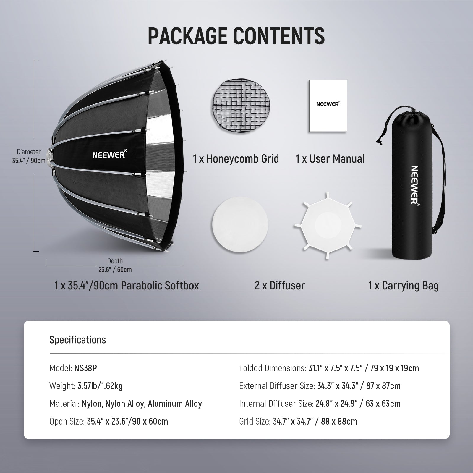 NEEWER BASICS NS36P/NS37P/NS38P/NS39P Parabolic Softbox