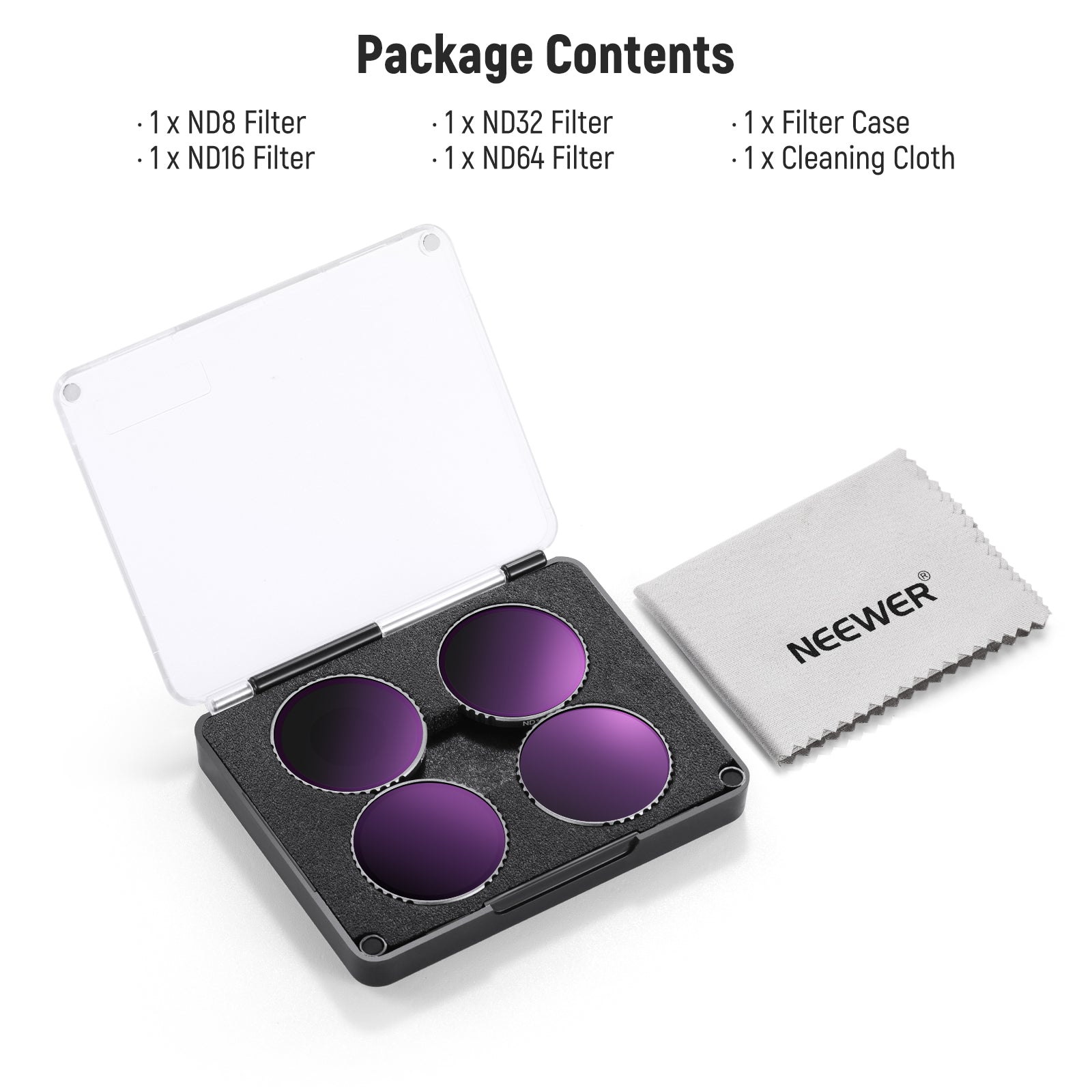 NEEWER FL-B04 4-Pack ND Filter Set for DJI Action 5 Pro/4