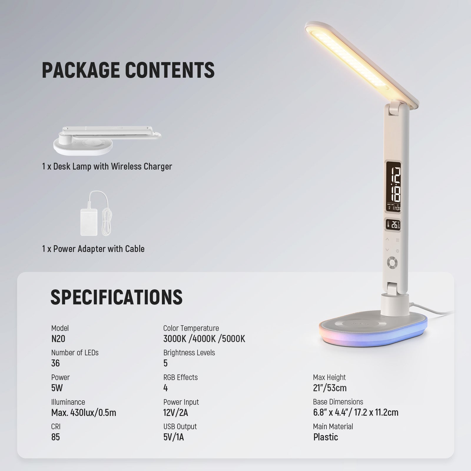 NEEWER ENTRY LEVEL VERSION N20 LED Desktop Lamp with Wireless Charger