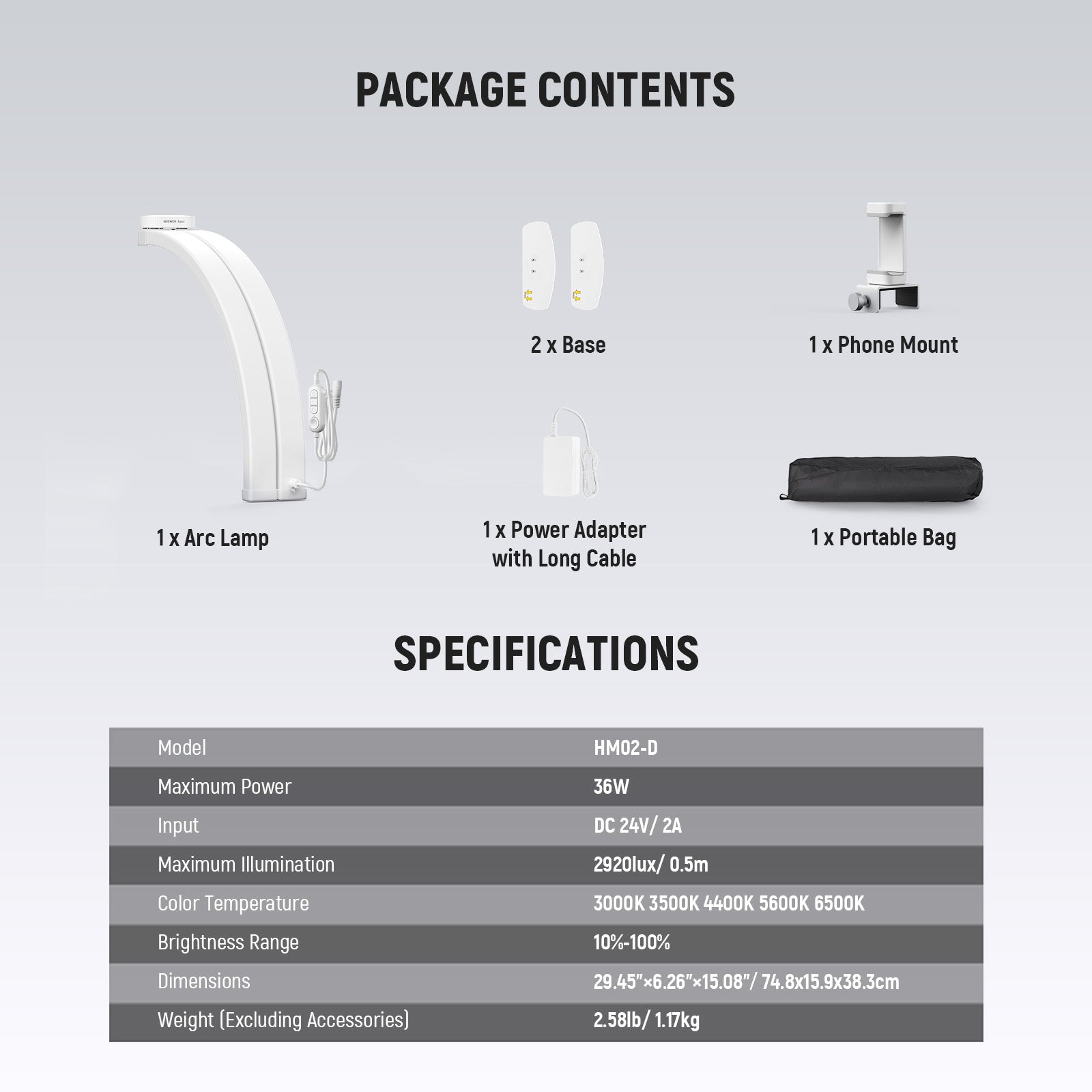 NEEWER BASICS HM02-D 36W 29" Foldable Nail Tech Table Arc Lamp