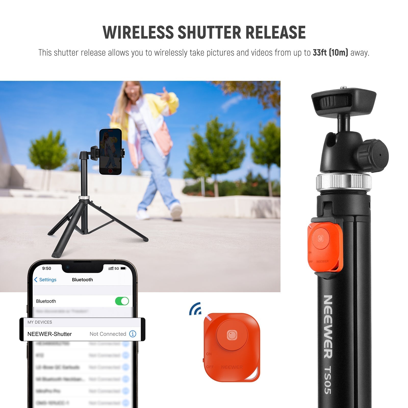 NEEWER TS05 62.9" All Metal Phone Tripod with Remote