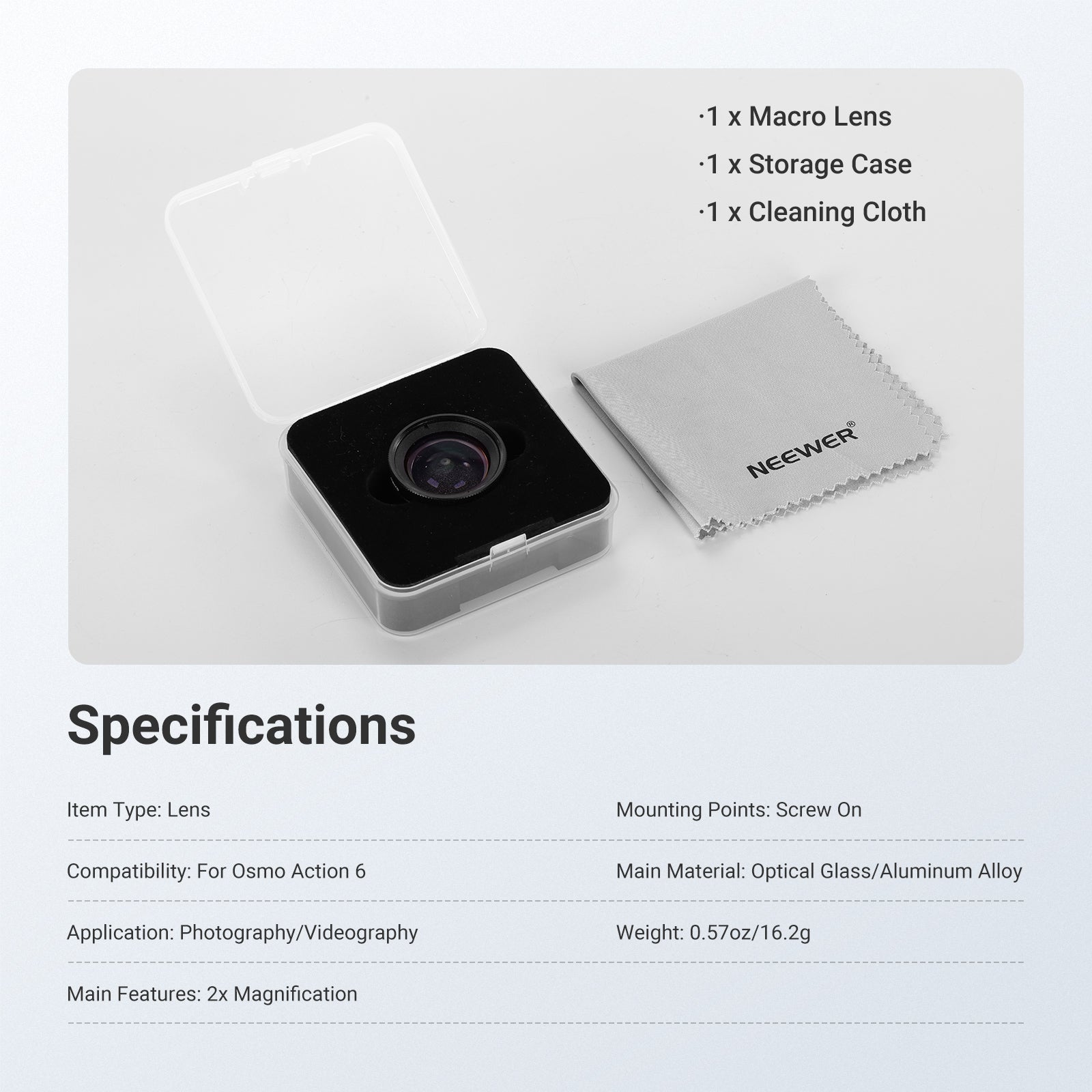 NEEWER LS010 2X Macro Lens Compatible with DJI Osmo Action 6