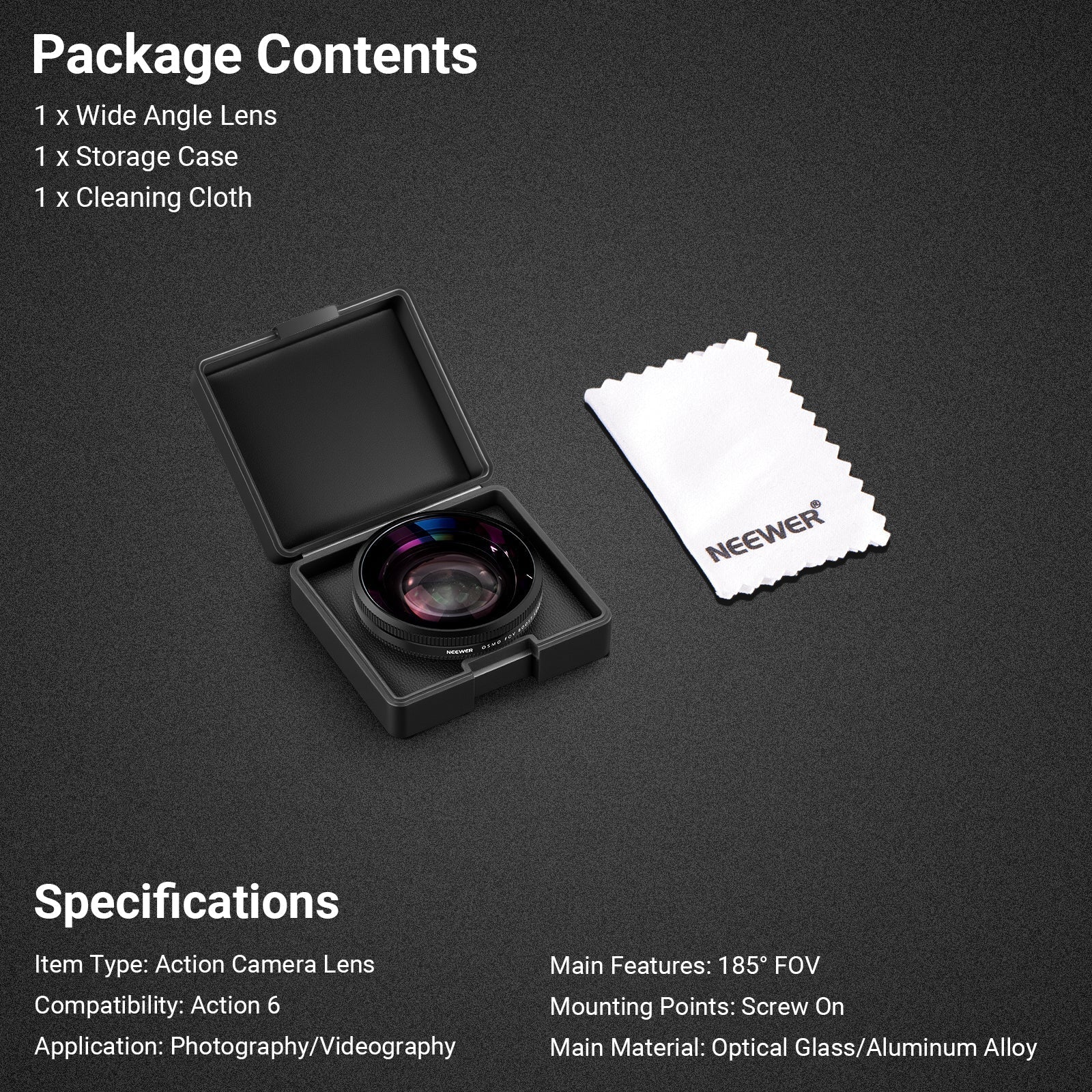 NEEWER FL-B52 185° FOV Wide Angle Lens Compatible with DJI Osmo Action 6