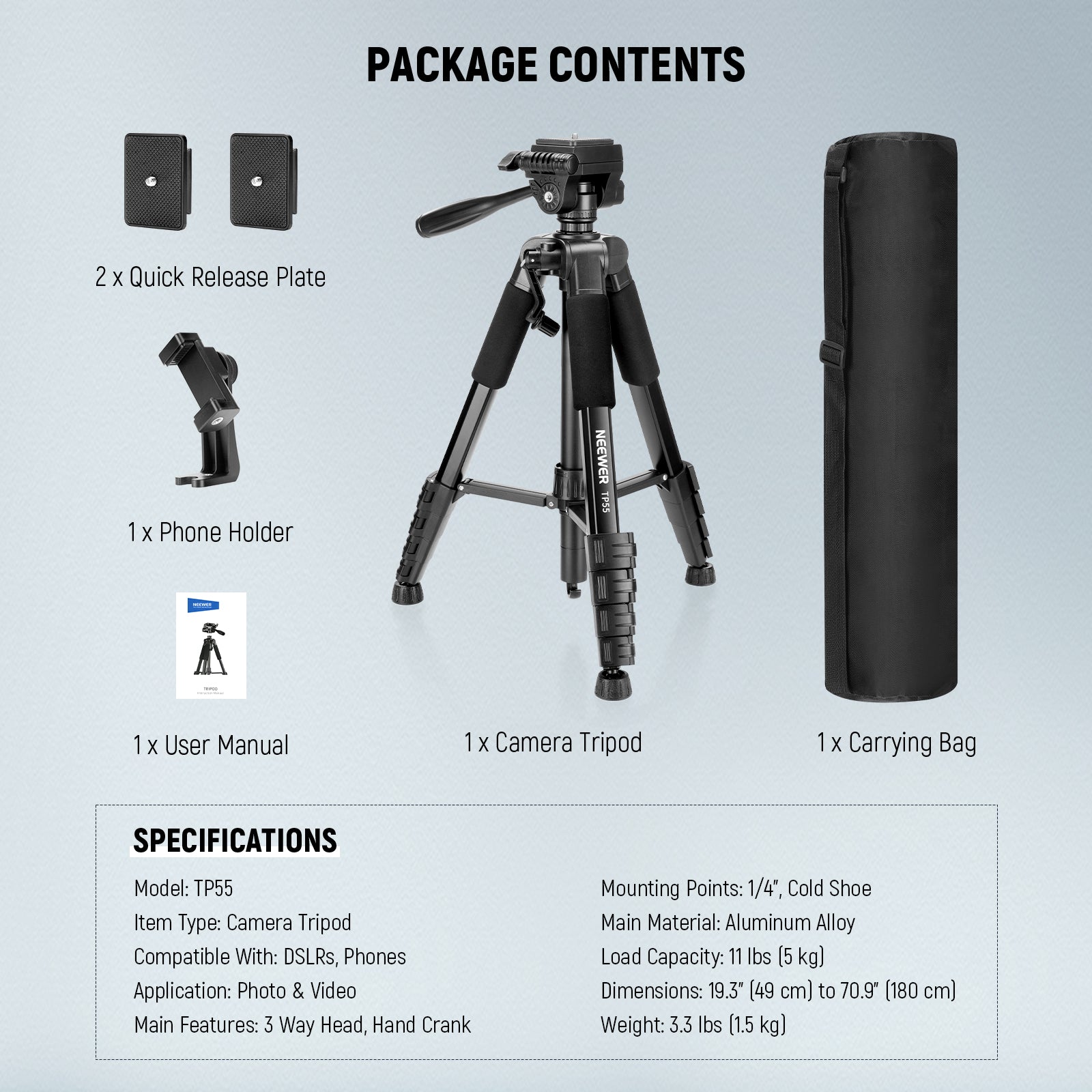 NEEWER BASICS TP55 71" Camera Tripod