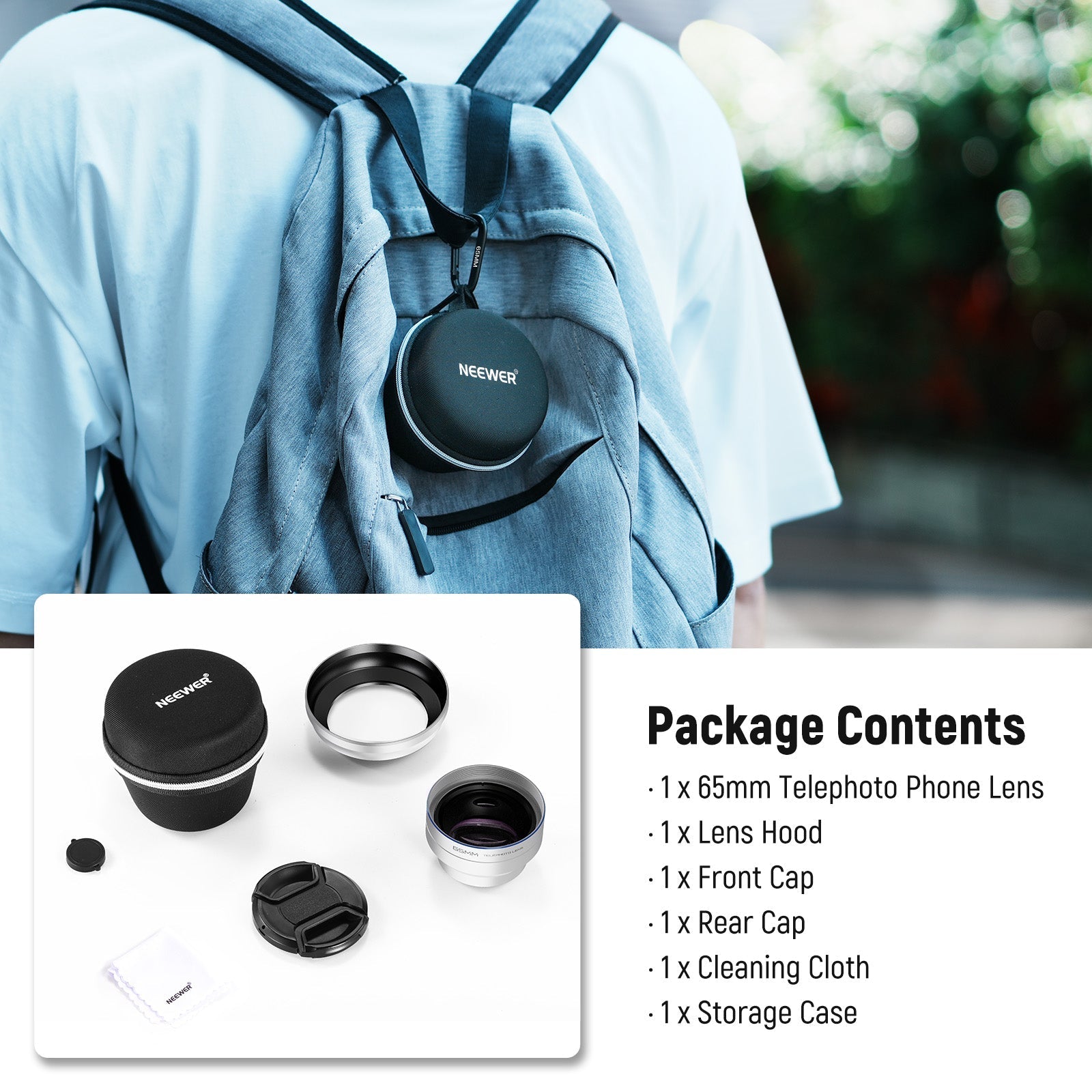 NEEWER LS-66 65mm HD Telephoto Phone Lens with 17mm Thread & Lens Hood