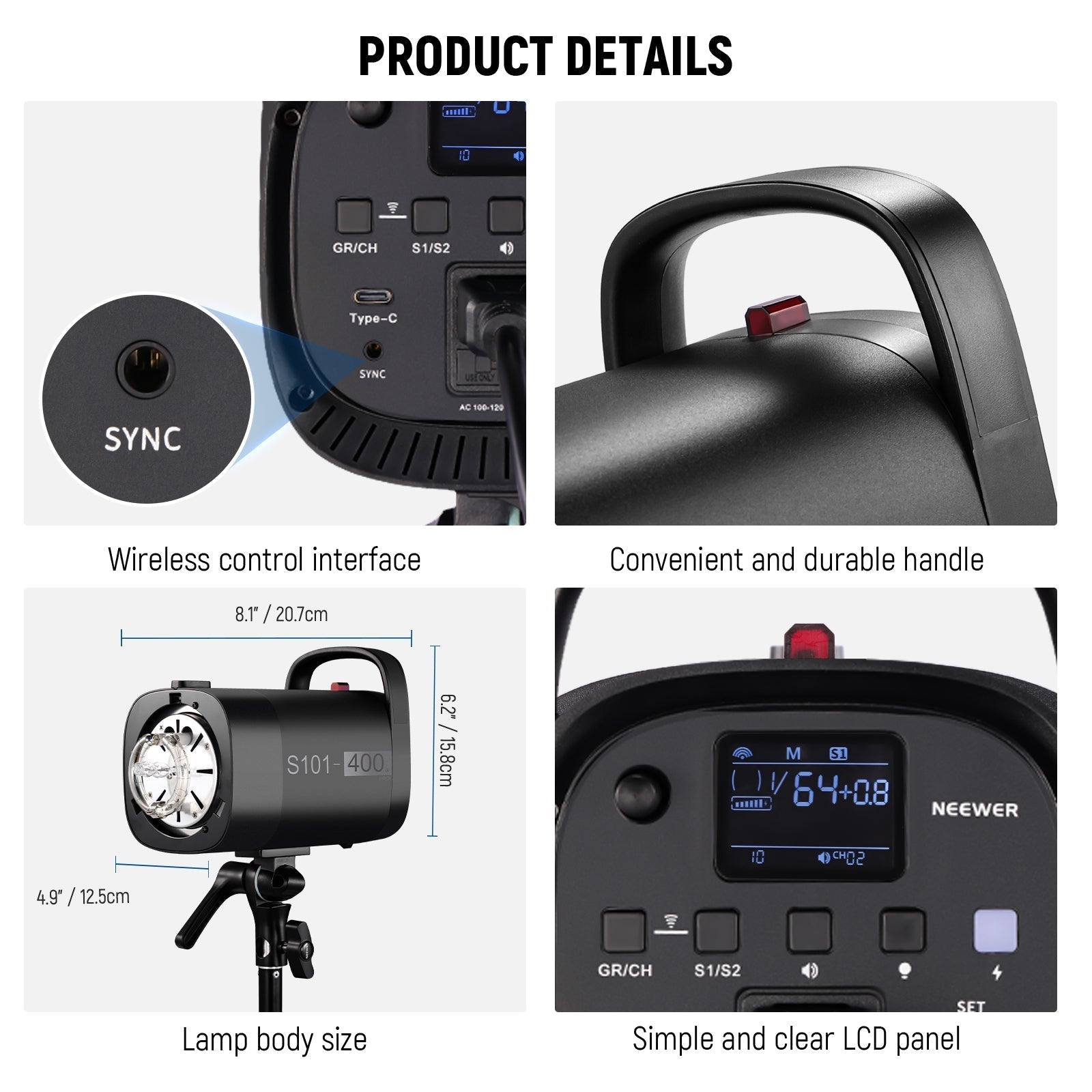 NEEWER 2 Pack S101-400W PRO 400Ws Studio Monolight Flash Light Kit