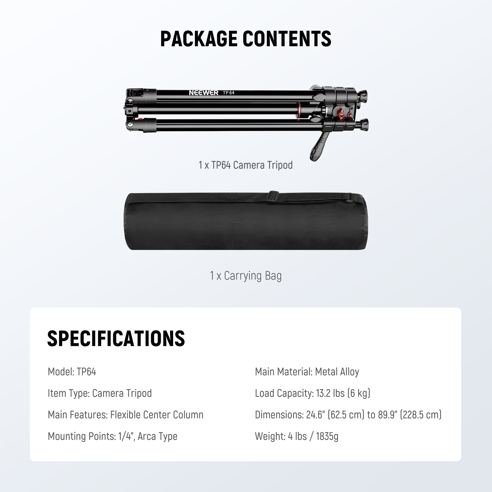 NEEWER TP63/TP64 Overhead Horizontal Camera Tripod Monopod