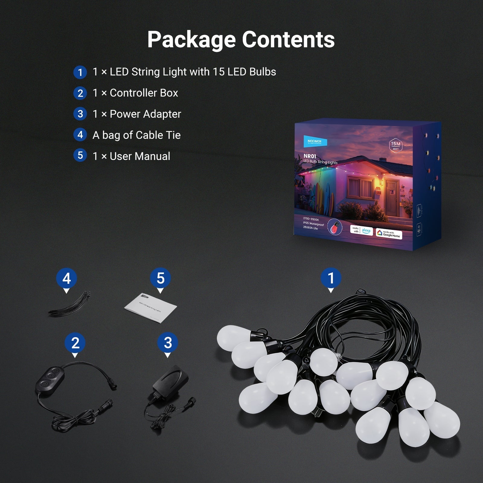 NEEWER NR01 RGBW Outdoor String Light
