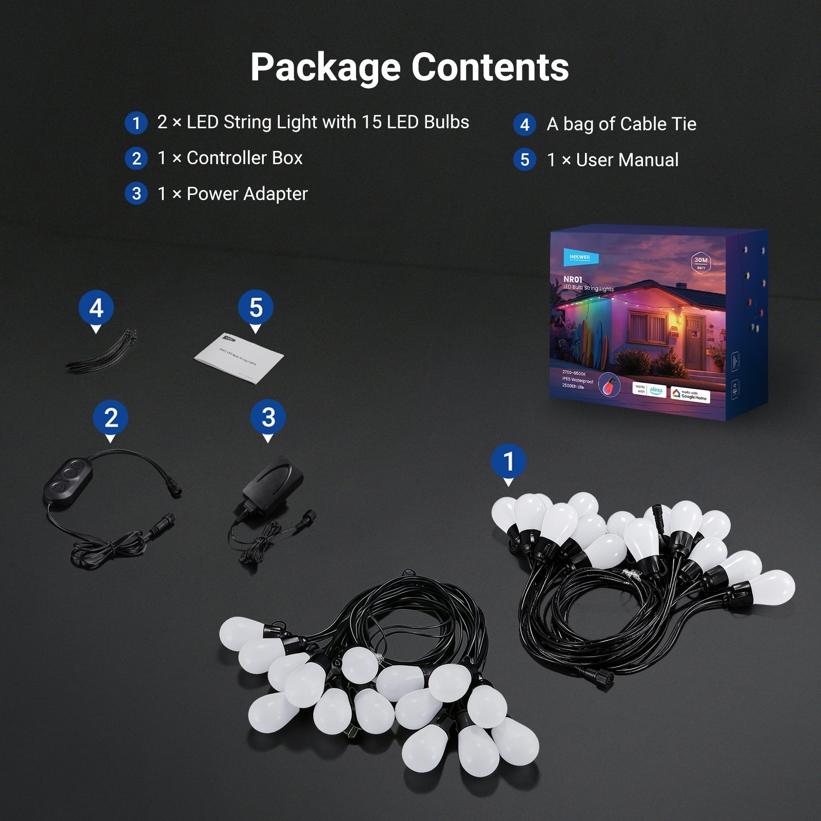 NEEWER NR01 RGBW Outdoor String Light