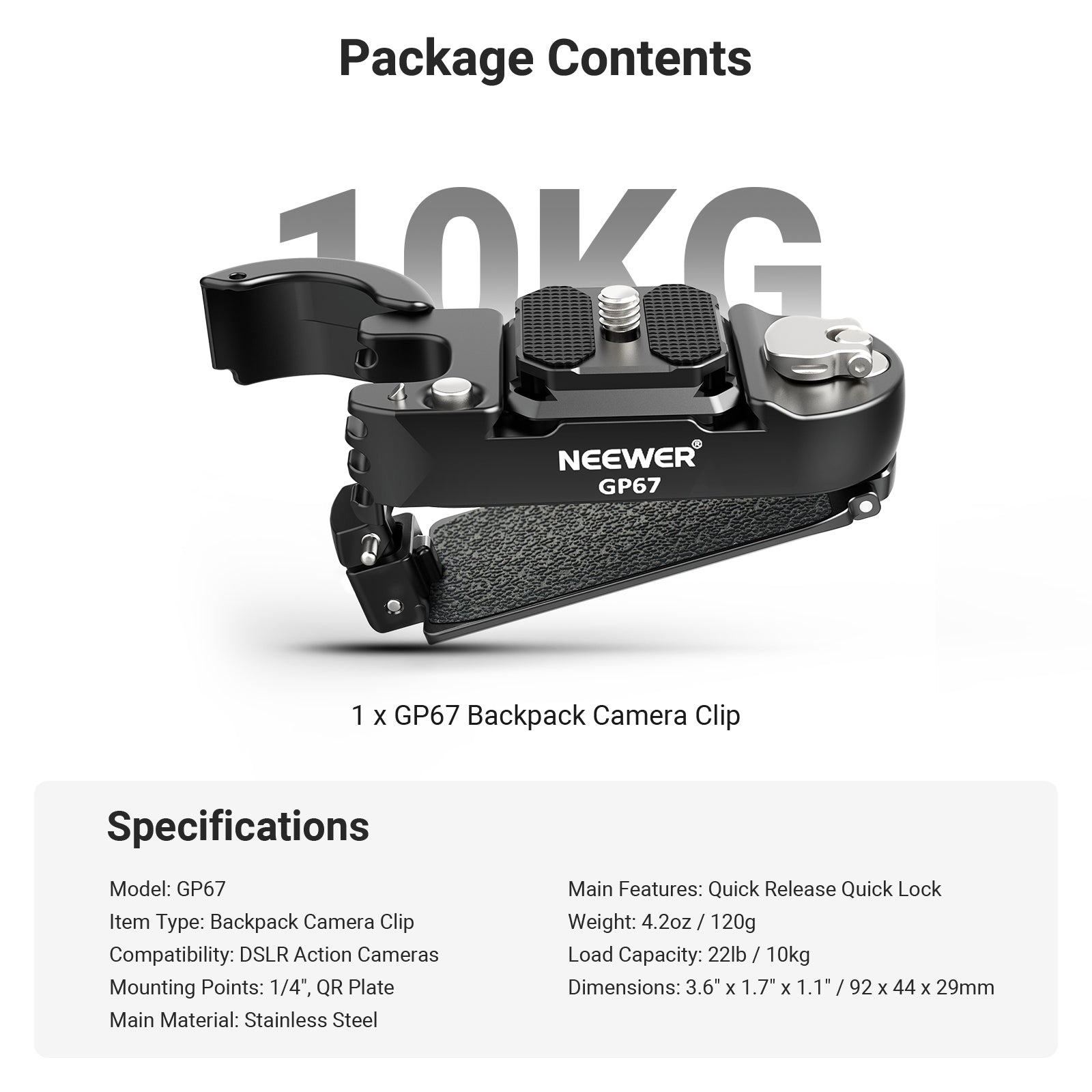 NEEWER GP67 Backpack Camera Clip Mount