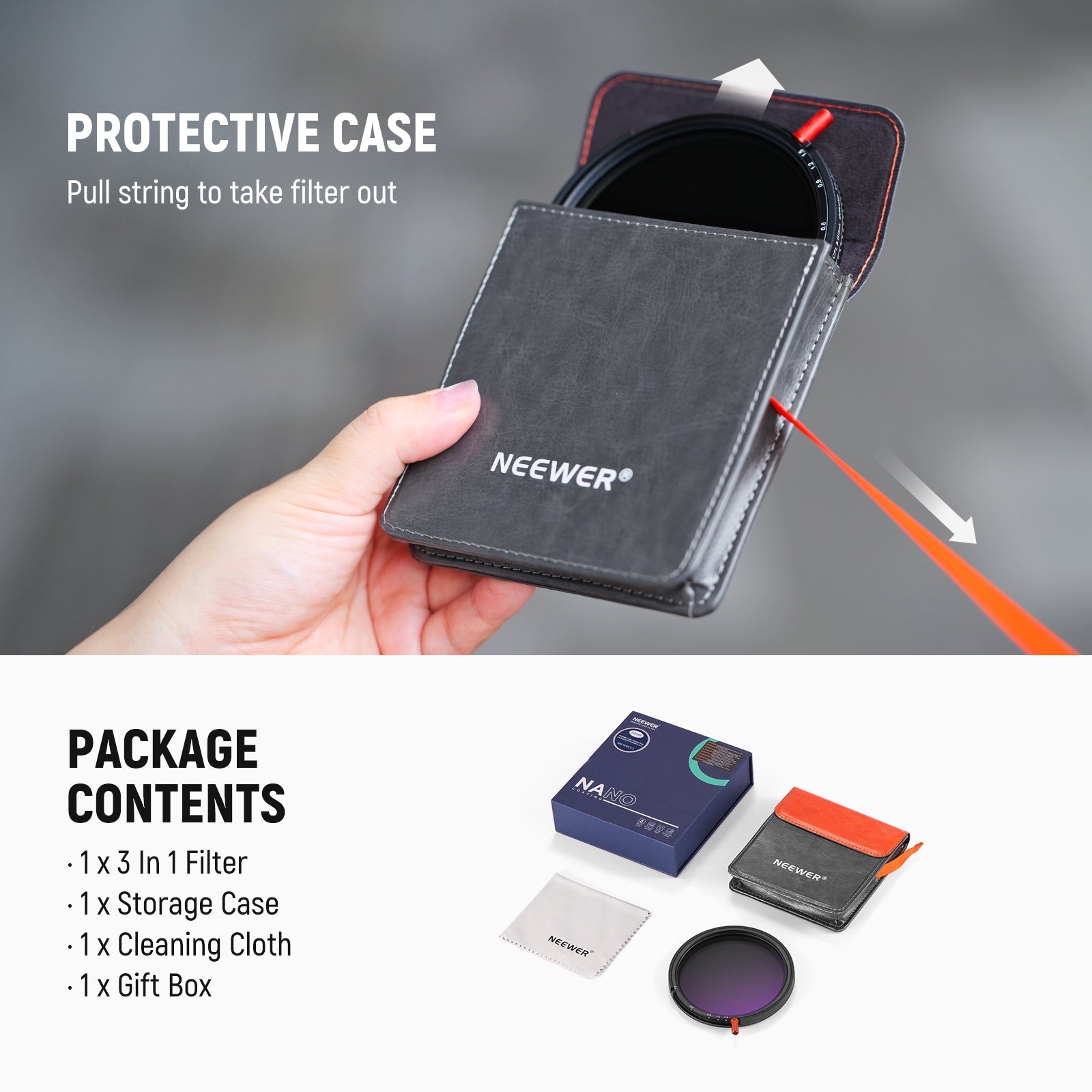NEEWER 3 In 1 CPL + Black Diffusion 1/4 + Variable ND2-32 Filter