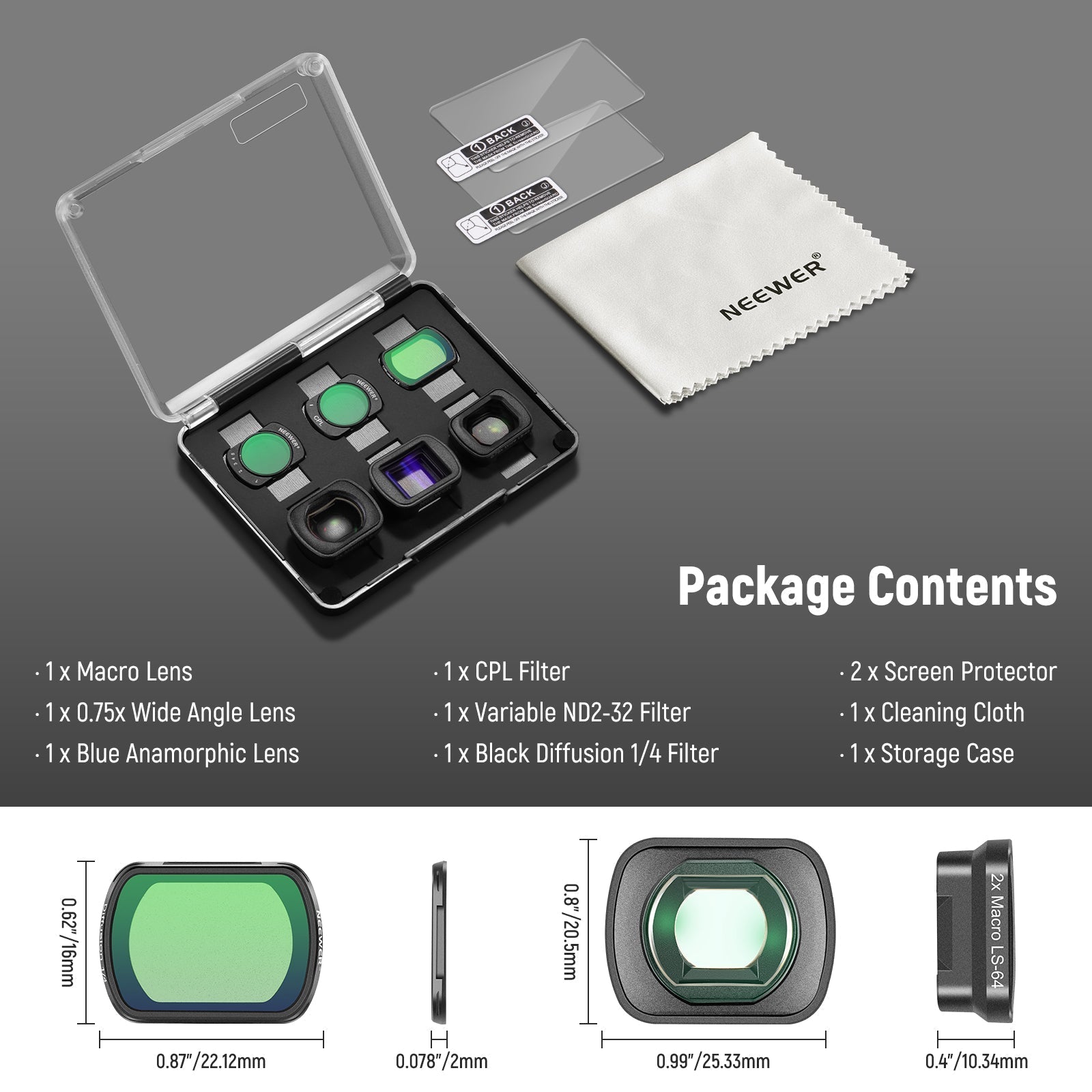 NEEWER FL-B27/FL-B28 Filter Set with Lens for DJI Osmo Pocket 3 / Pocket 4 & Xtra Muse