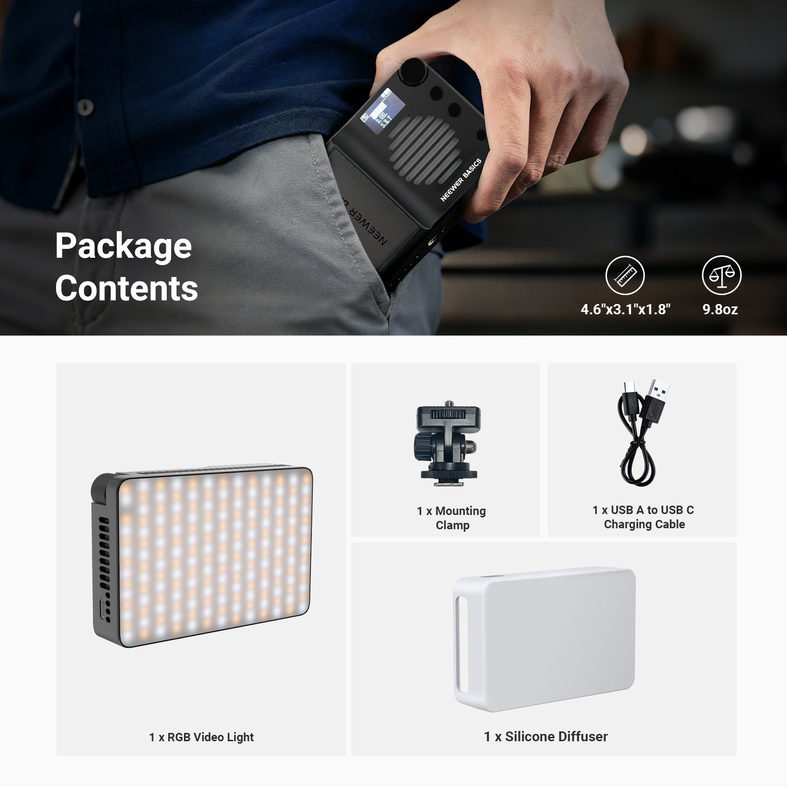 NEEWER BASICS BS40C Magnetic RGB Video Light