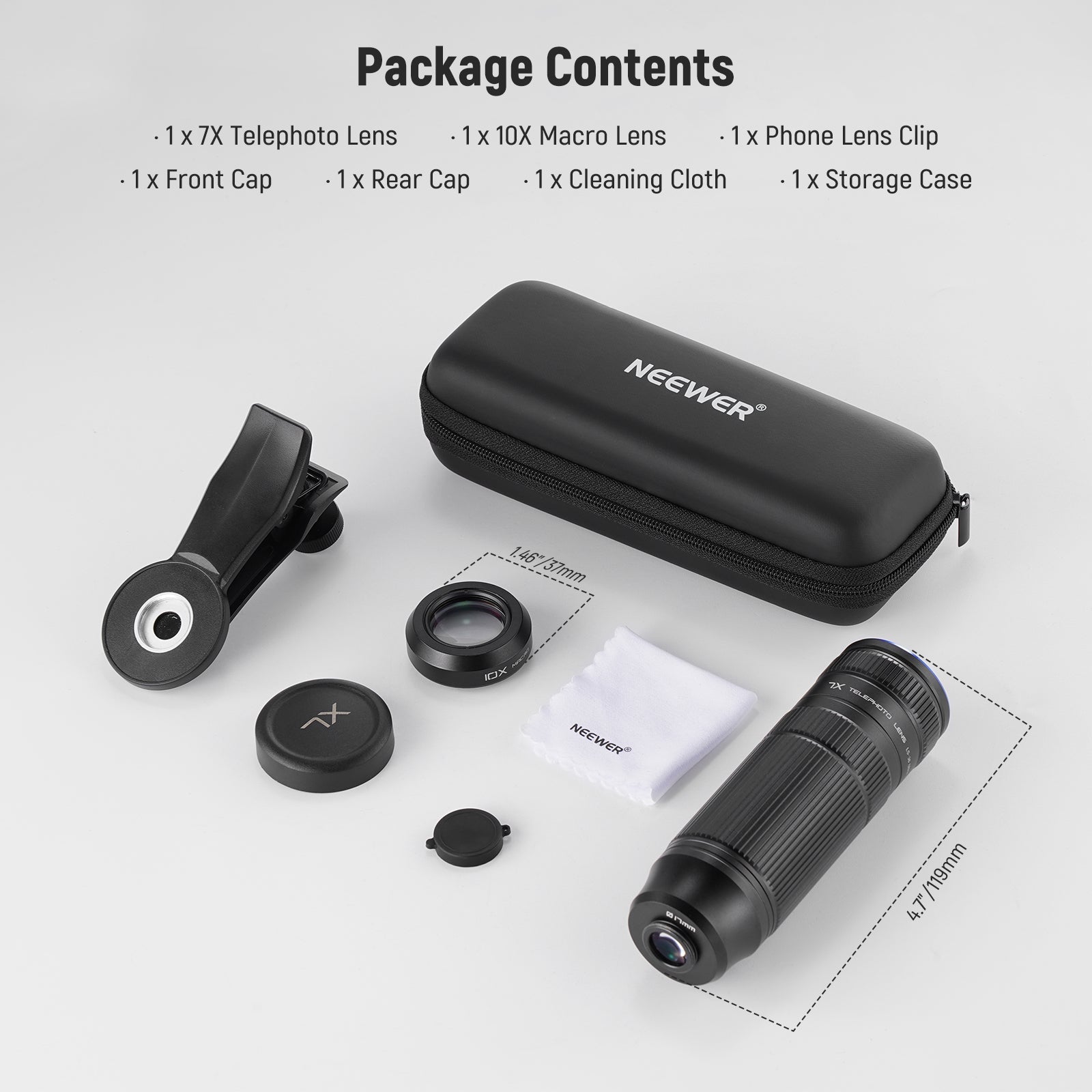 NEEWER LS-36 Ultra 7X Telephoto Lens with 10X Magnification & Phone Lens Clip