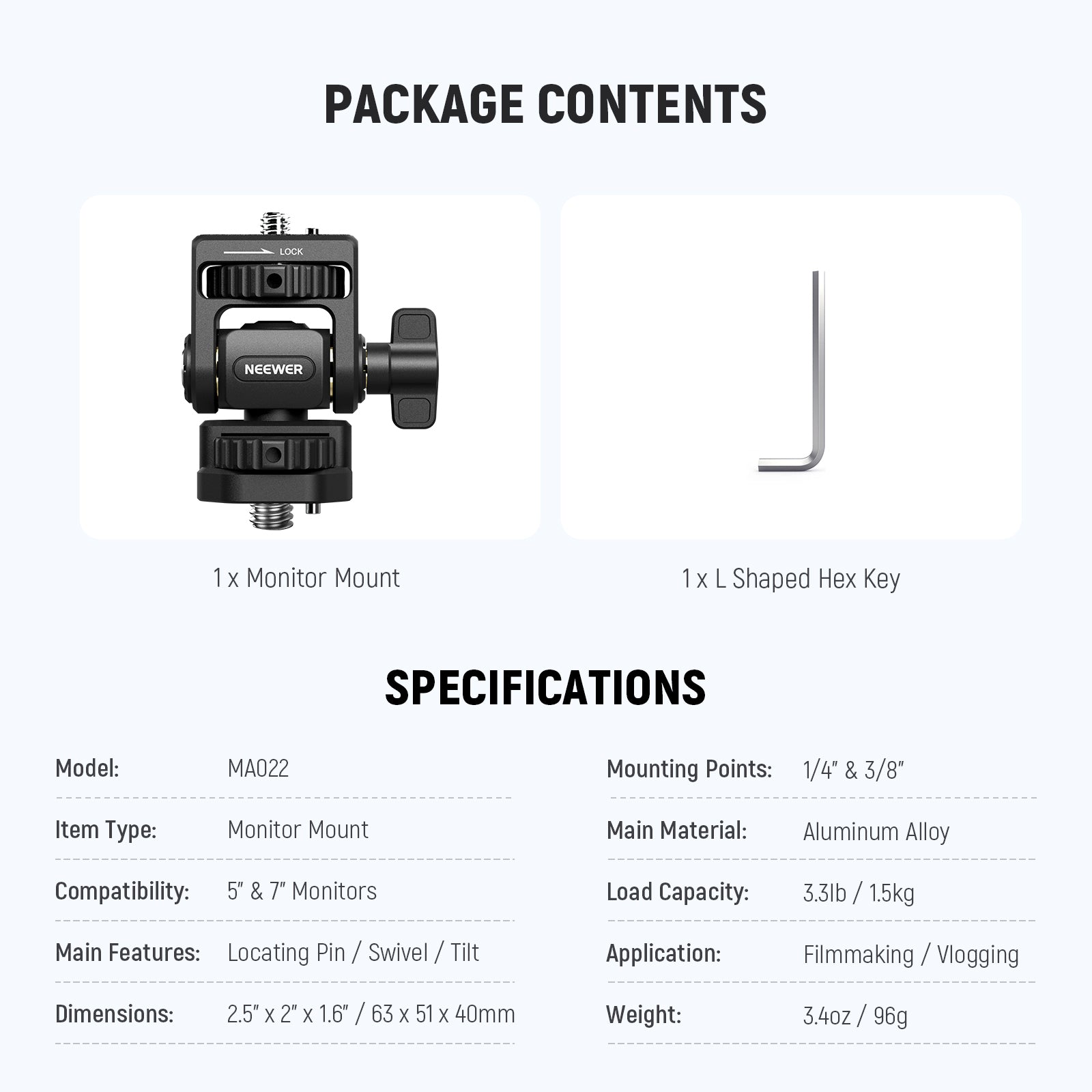 NEEWER MA022 Camera Field Monitor Mount Holder Bracket