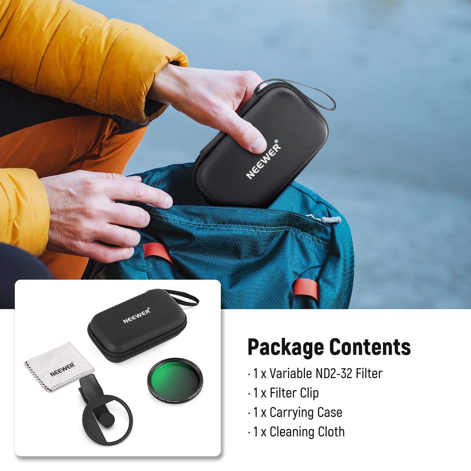 NEEWER FL-B21/FL-B25 67mm Variable ND2-32 Filter with Clip For Smartphone