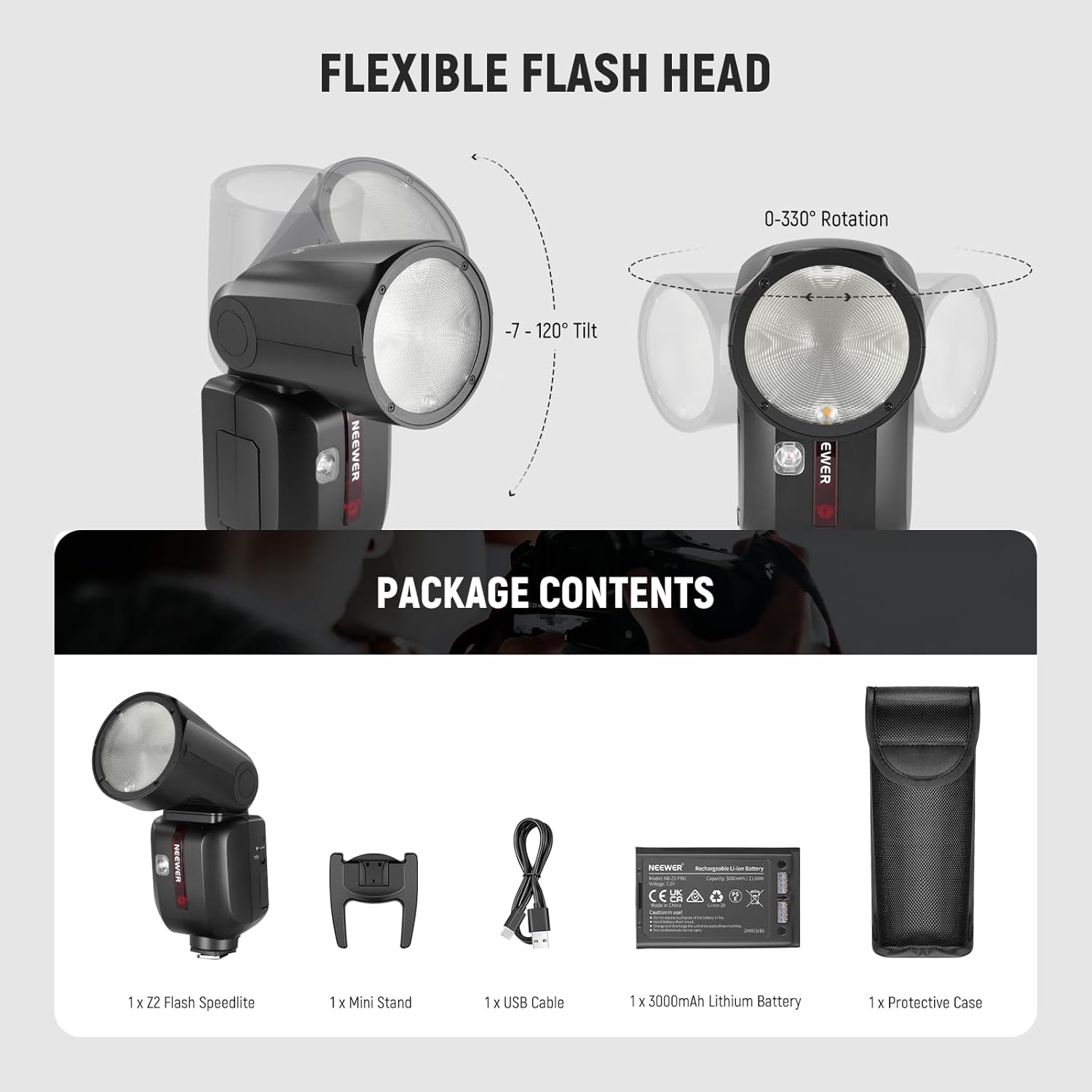 NEEWER Z2 3000mAh Battery TTL Round Head Flash Speedlite
