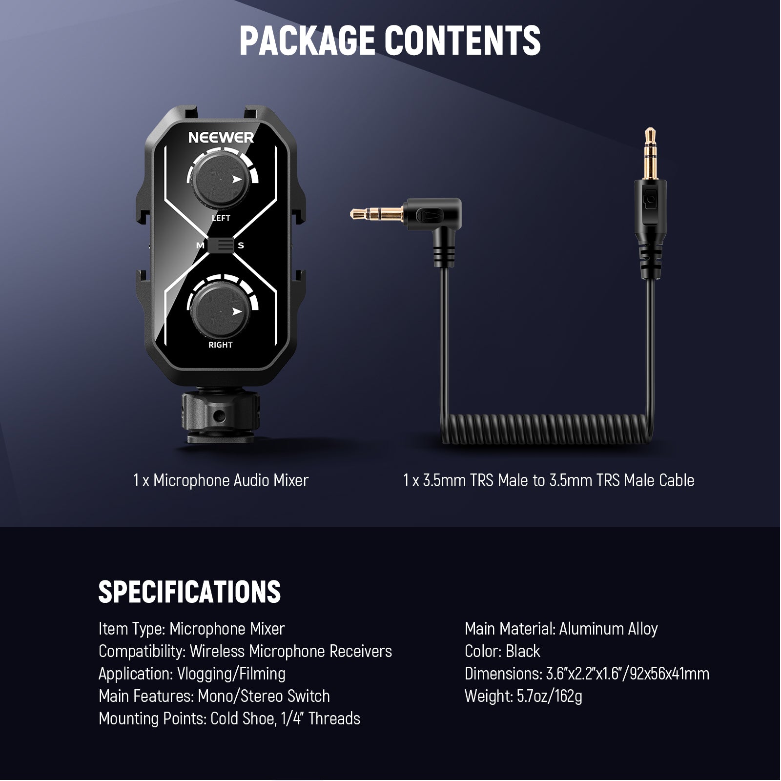 NEEWER MM01/MM02 Dual Channel Audio Mixer for Camera & Microphone
