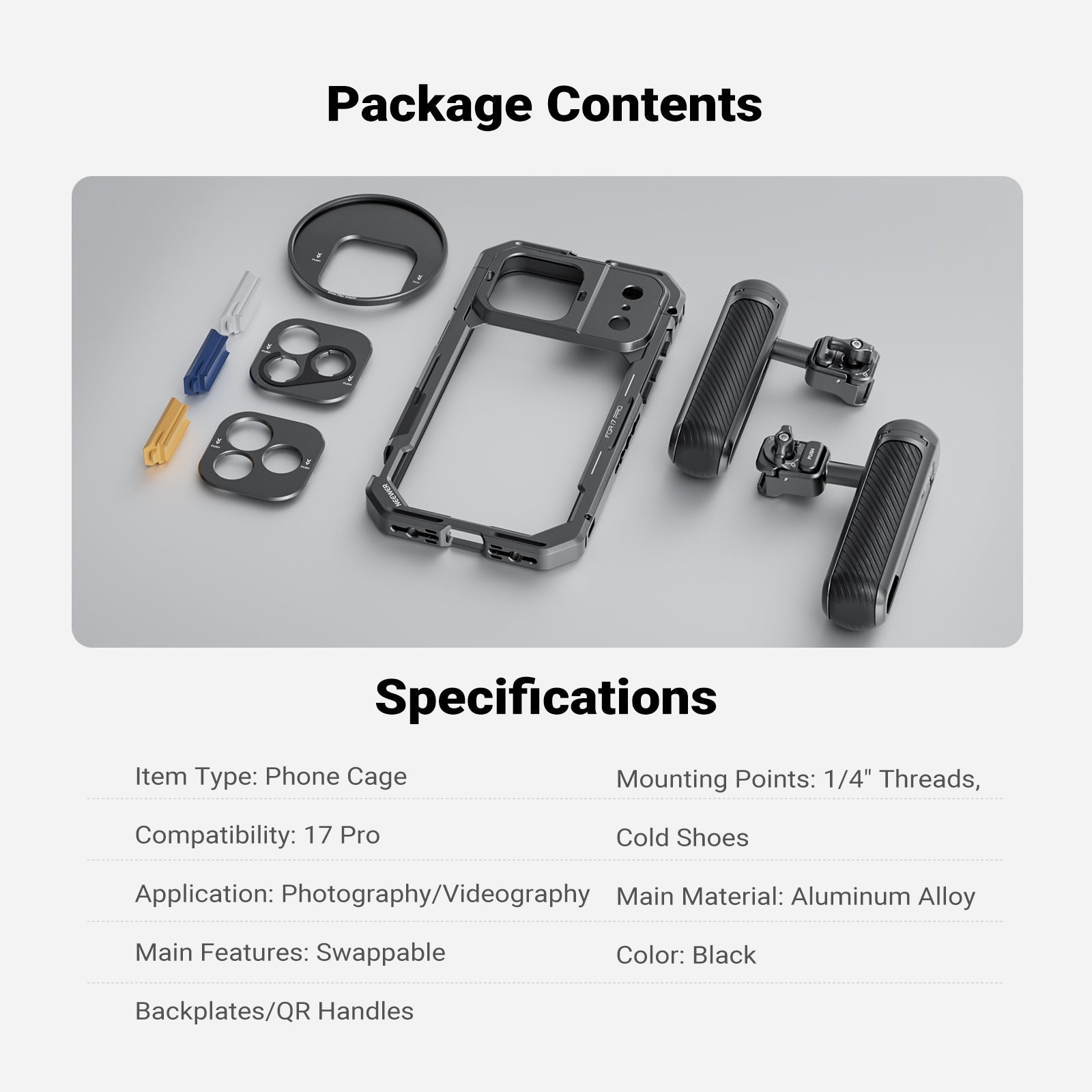 NEEWER PA143/PA144 Phone Cage Handles Kit Compatible with iPhone 17 Pro/Pro Max
