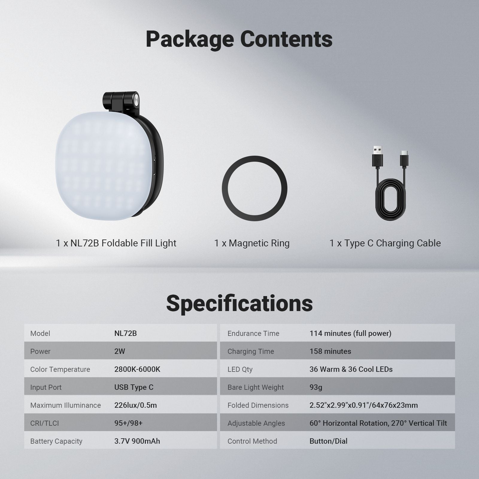 NEEWER BASICS NL72B Magnetic Selfie Light