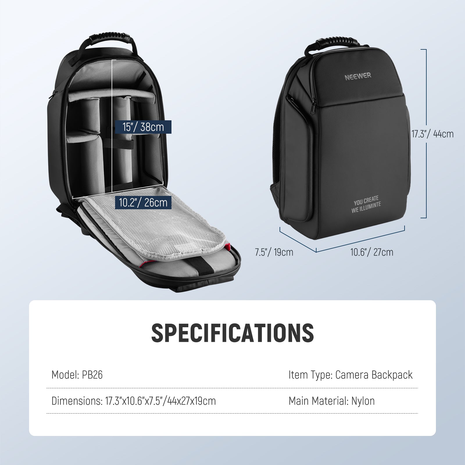 NEEWER BASICS PB26 17.3"x10.6"x7.5" Camera Backpack
