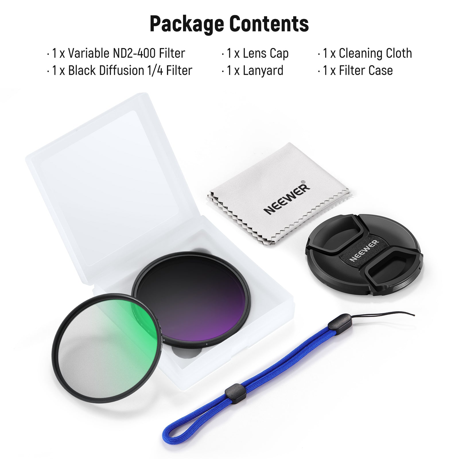 NEEWER Variable ND2-400 & Black Diffusion 1/4 Filter Set