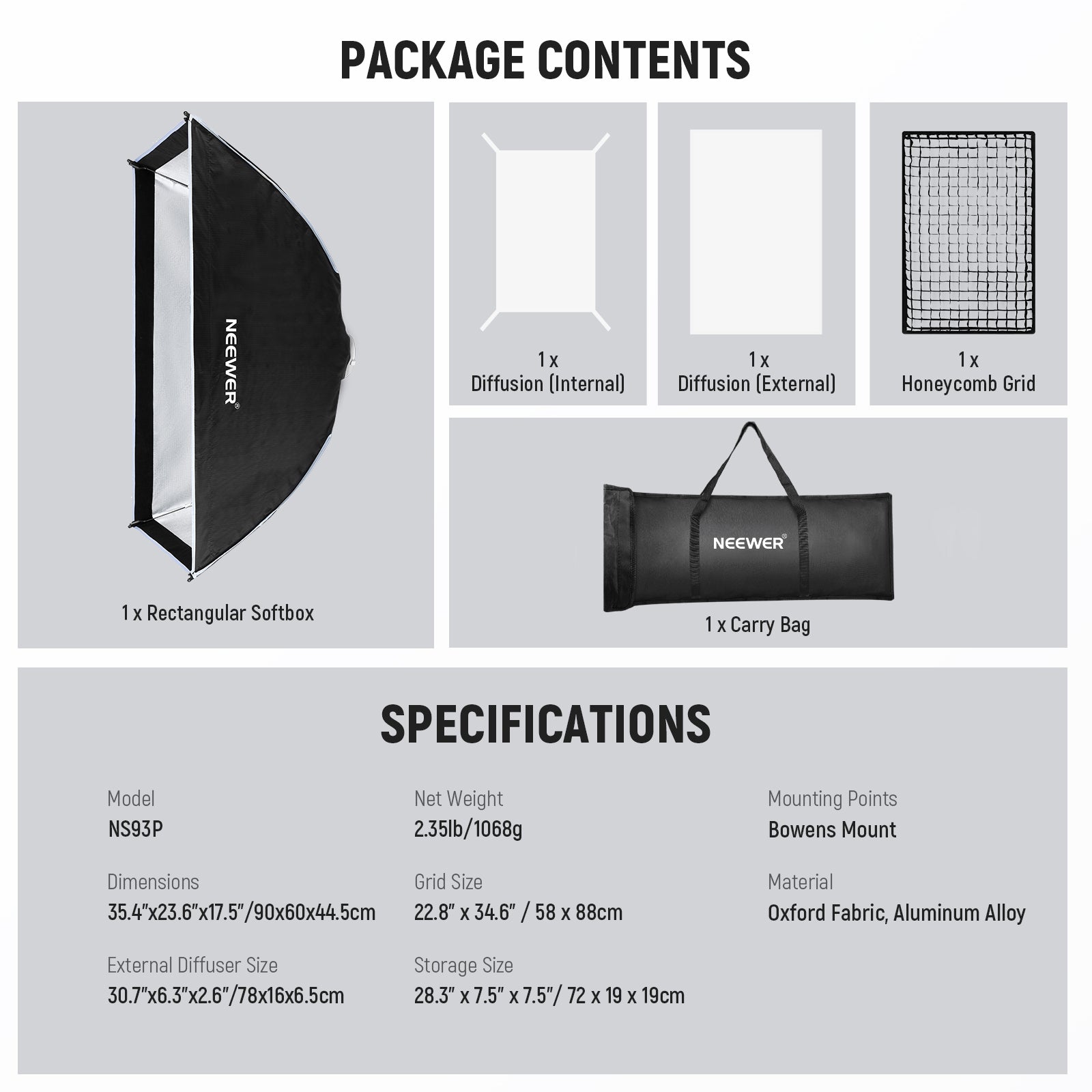 NEEWER NS93P/NS94P Rectangular Softbox Quick Release