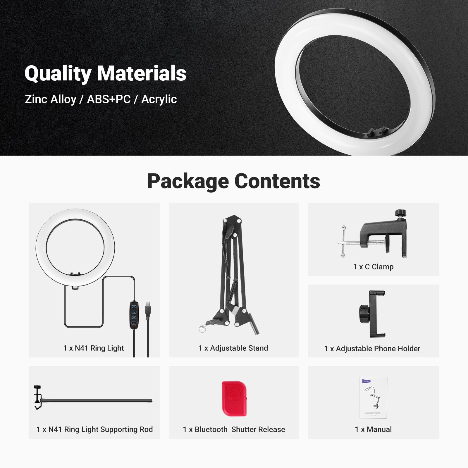NEEWER ENTRY LEVEL VERSION N41 8" LED Ring Light Kit