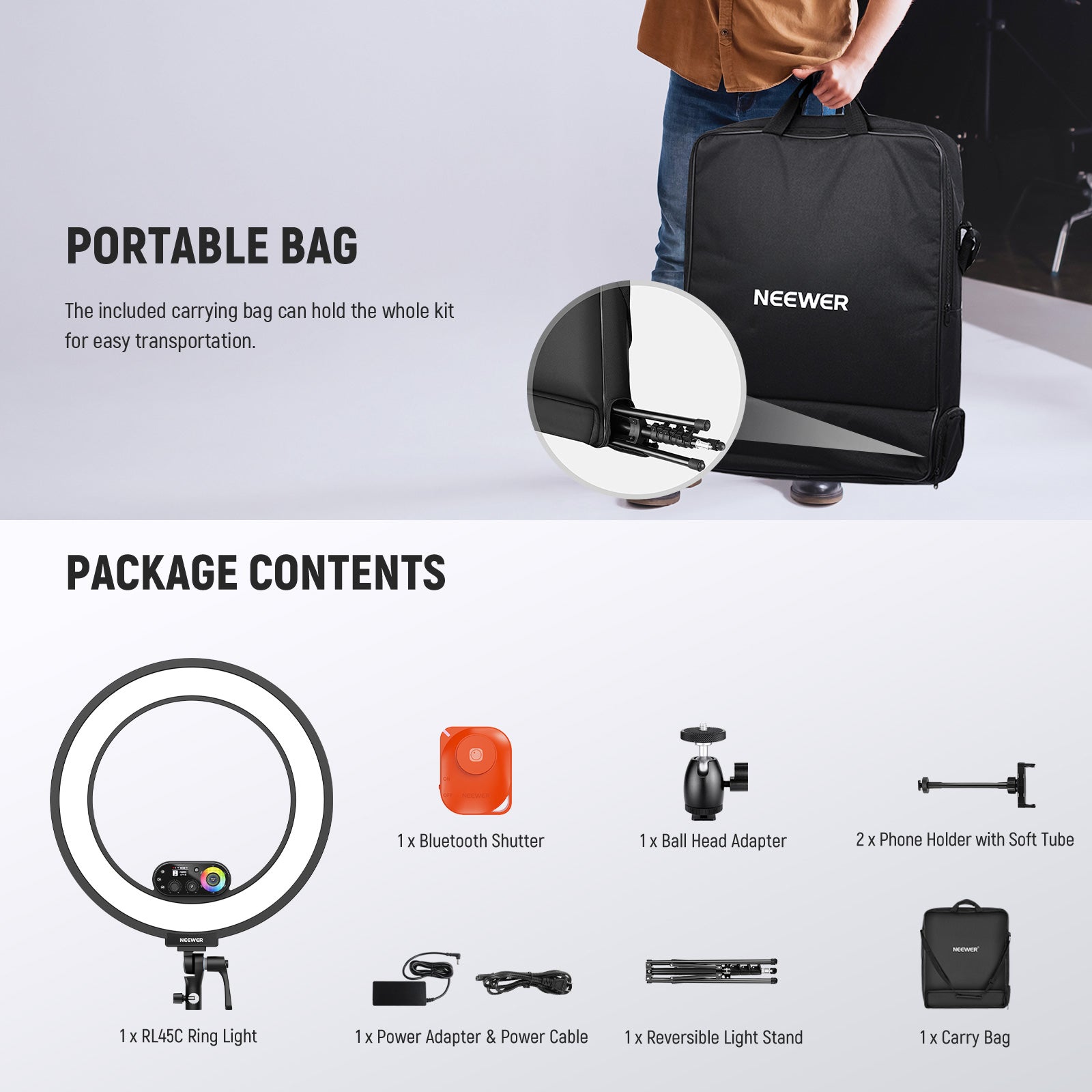 NEEWER RL45C 45W 18" Edge Lit RGB LED Ring Light Kit
