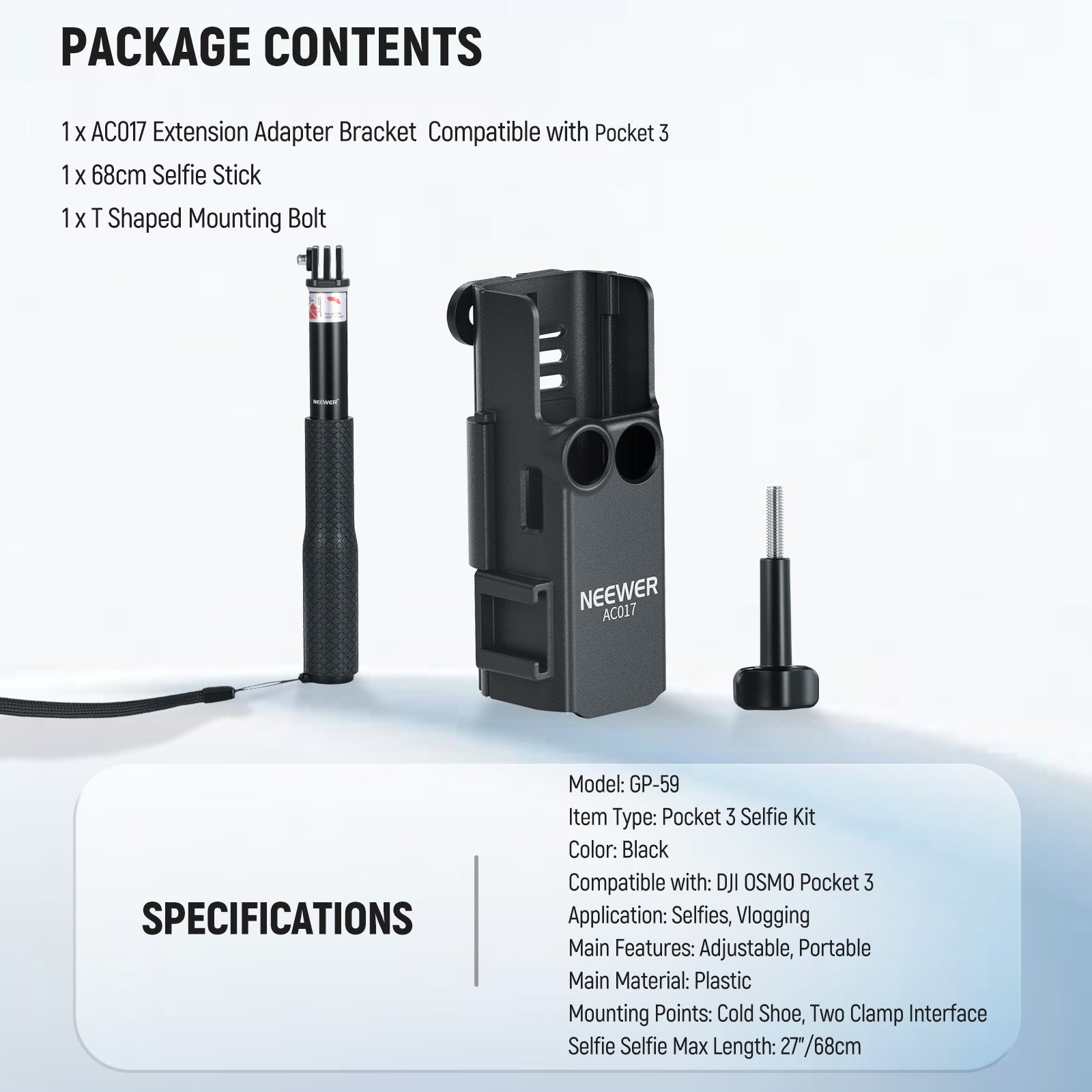 NEEWER BASICS GP-59 Extension Adapter Mount Kit for DJI Osmo Pocket 3