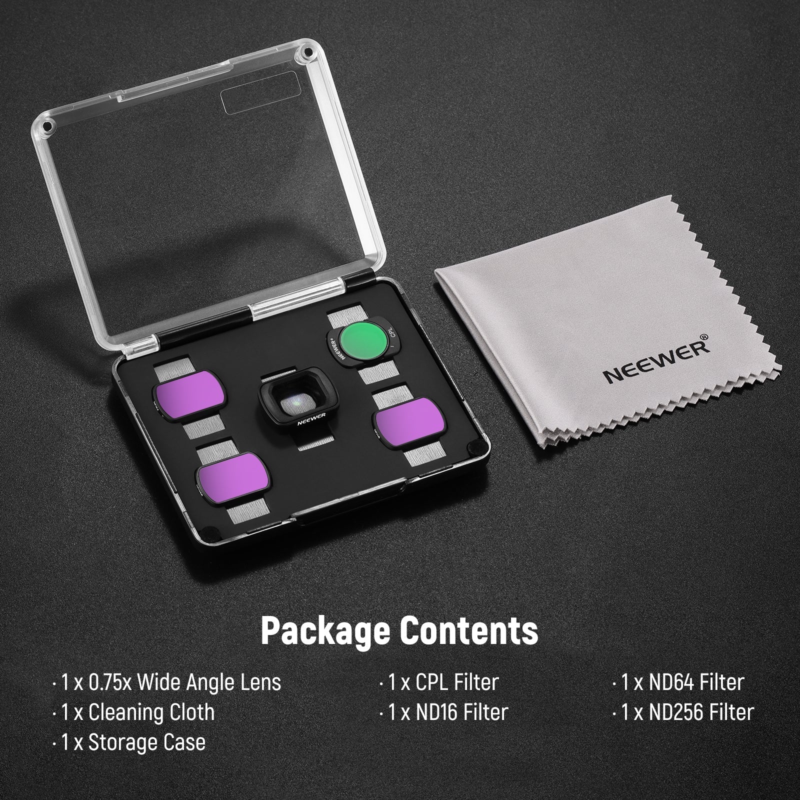 NEEWER FL-B08 ND Filter Set with 0.75x Wide Angle Lens for Pocket 3 / Pocket 4 & Xtra Muse