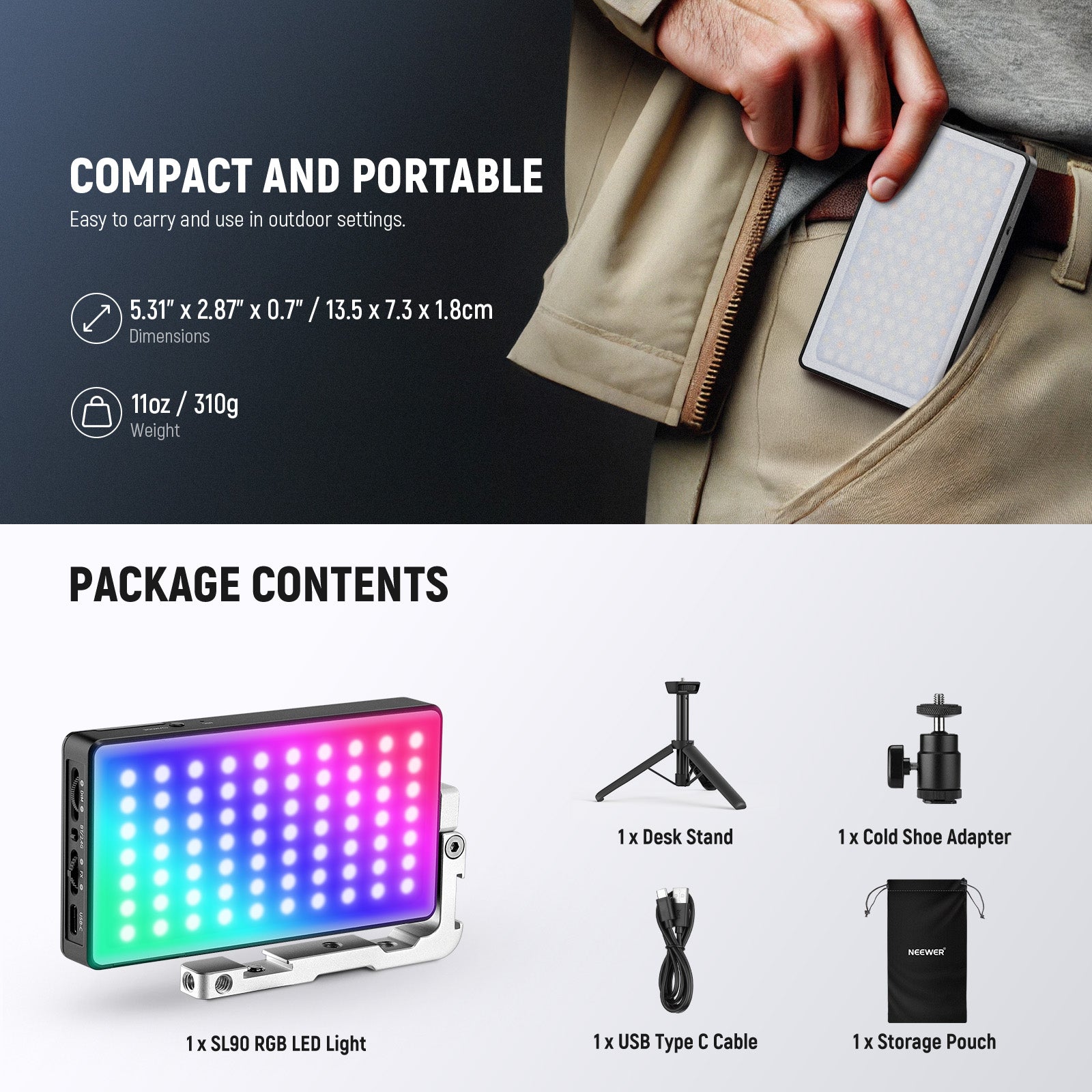 NEEWER SL90 RGB Video Light With App & 2.4G Control