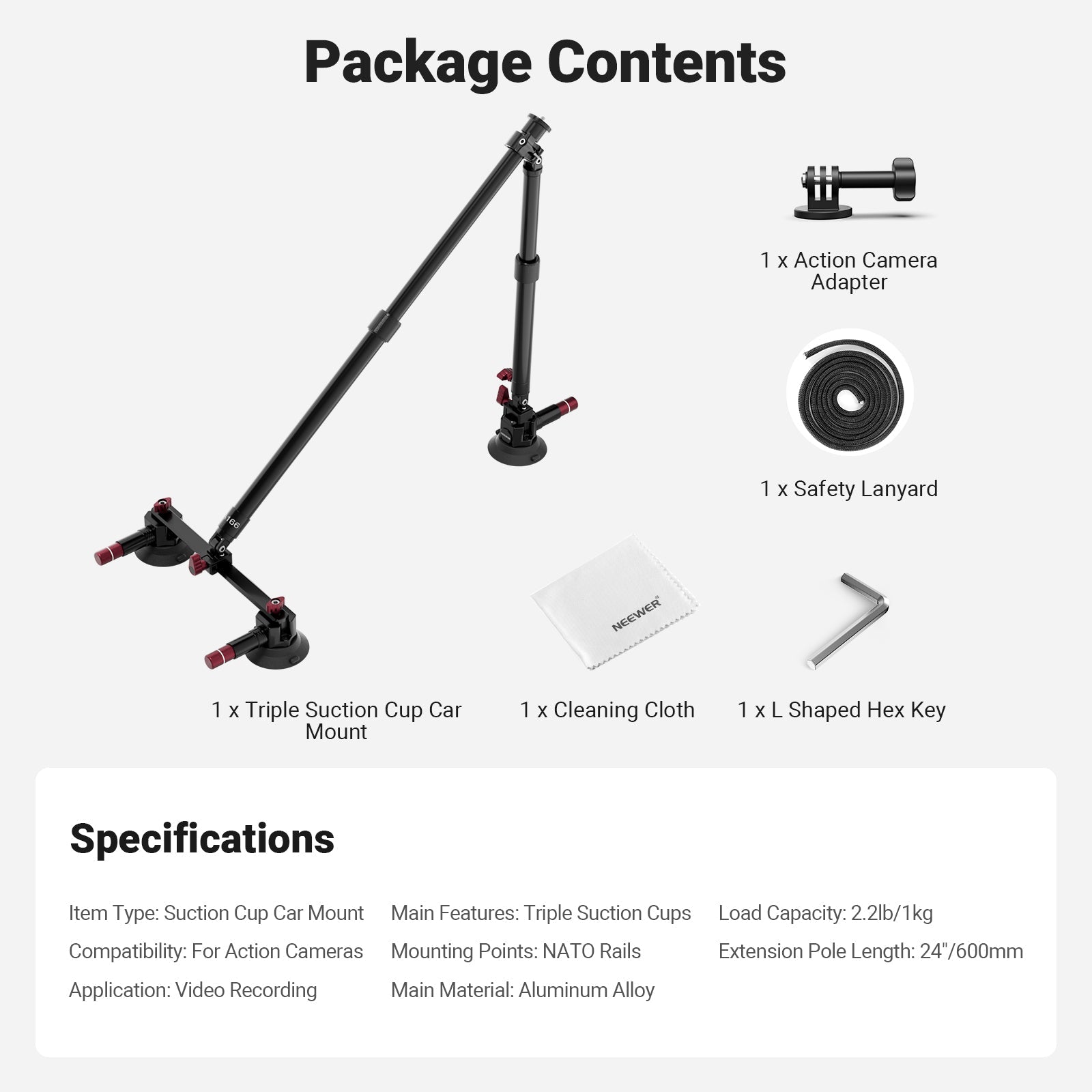 NEEWER BASICS CA166 Triple Suction Cup Car Mount Kit