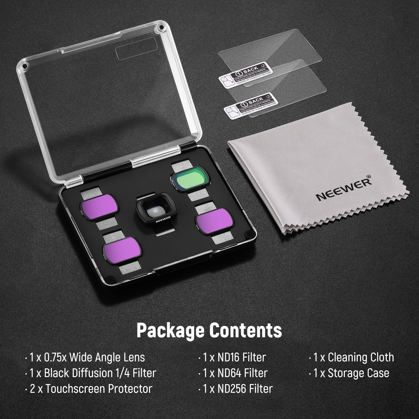 NEEWER FL-B14 ND Filter Set With 0.75X wide Angle Lens For Pocket 3 / Pocket 4 & Xtra Muse