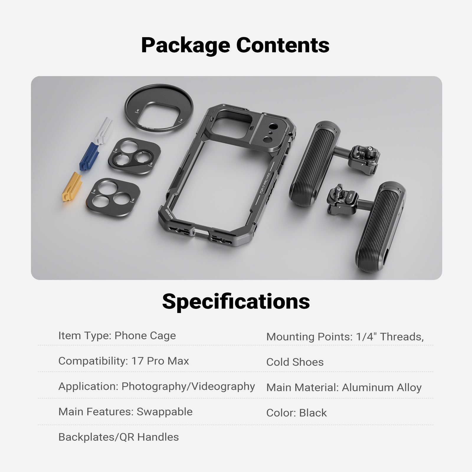 NEEWER PA143/PA144 Phone Cage Handles Kit Compatible with iPhone 17 Pro/Pro Max
