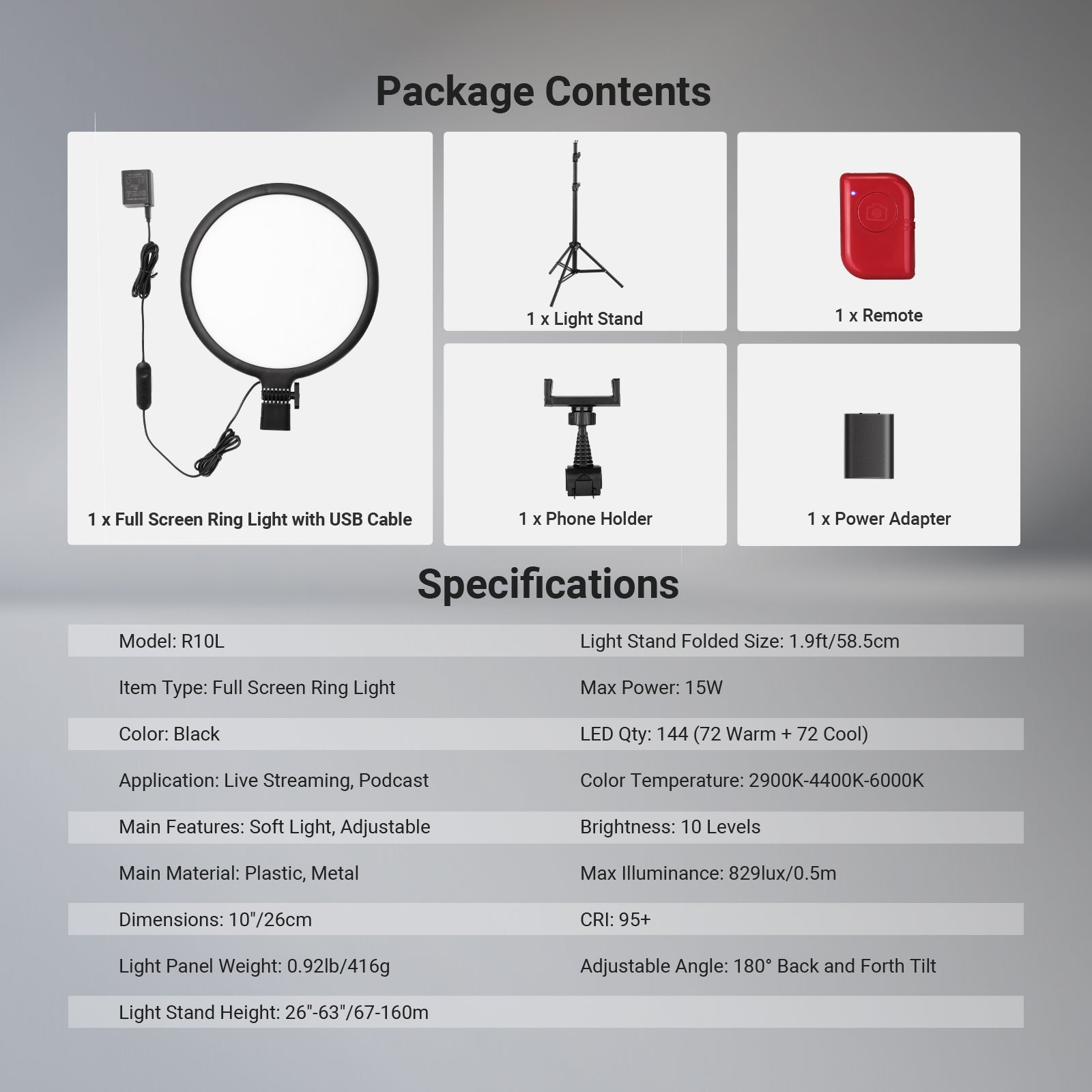 NEEWER BASICS R10L/R12L Full Screen Ring Light