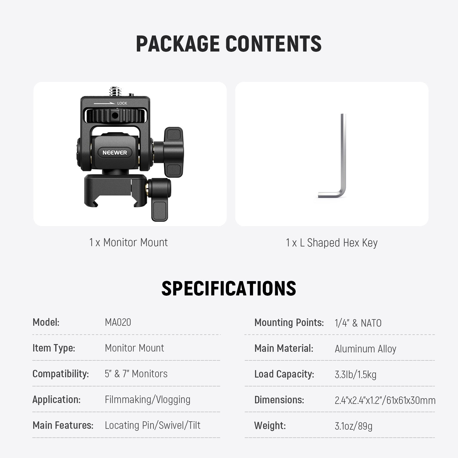 NEEWER MA020 Camera Monitor Mount with NATO Clamp