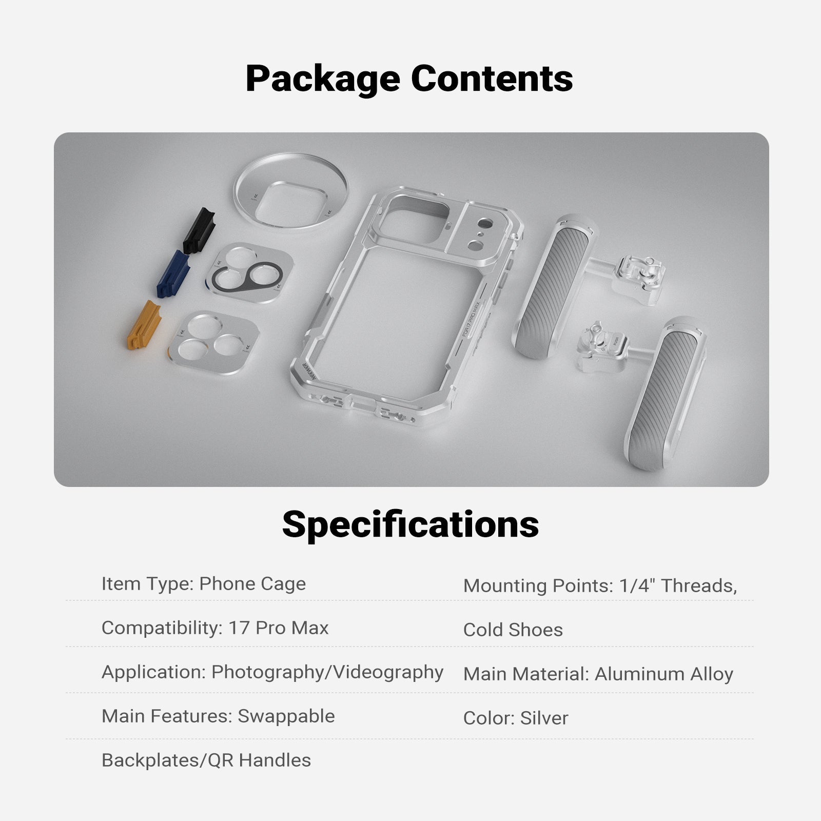 NEEWER PA143/PA144 Phone Cage Handles Kit Compatible with iPhone 17 Pro/Pro Max