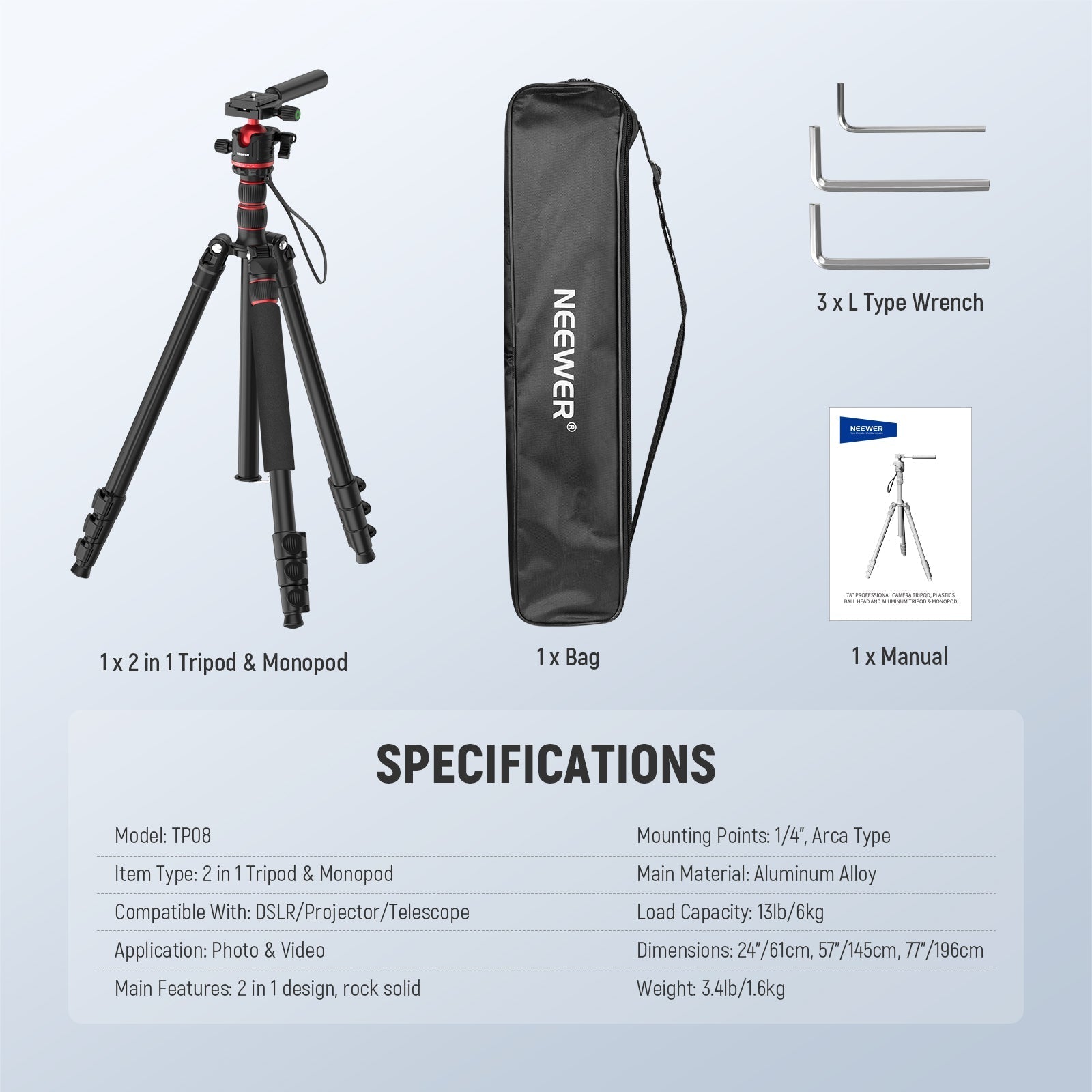 NEEWER TP08 77" Camera Tripod Monopod