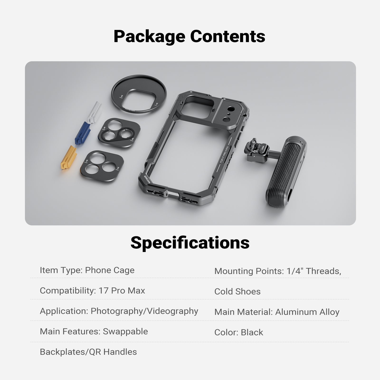 NEEWER PA143/PA144 Phone Cage Handle Kit Compatible with iPhone 17 Pro/Pro Max