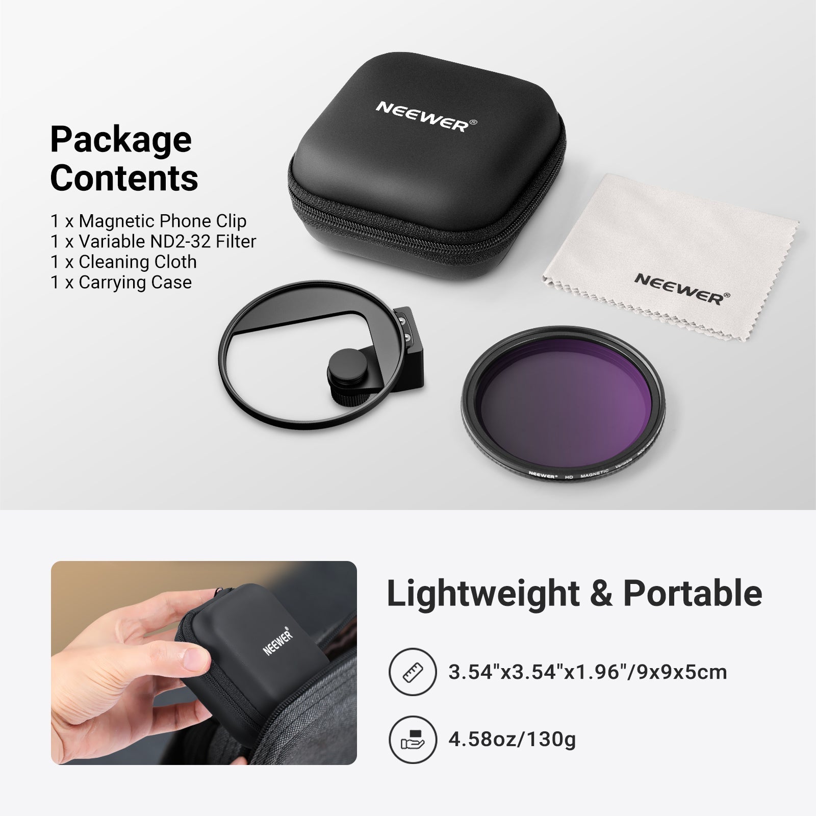 NEEWER 67mm Variable ND Filter Phone Clip Set (Compatible with S26)