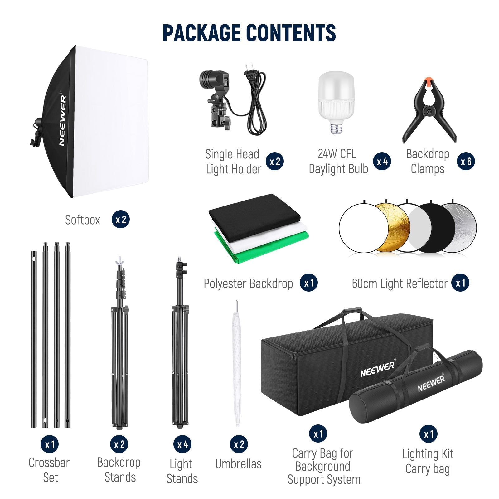 NEEWER NK102 2.6x3M/8.5x10ft Photography Lighting Kit with Light Reflector