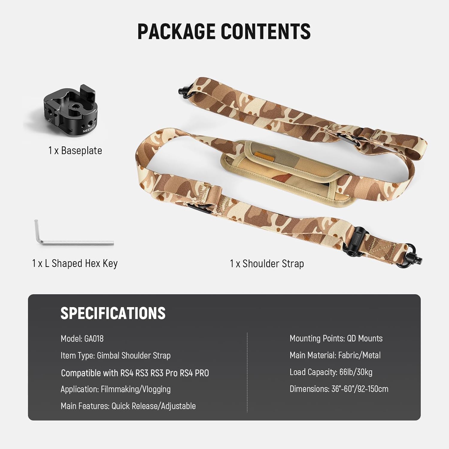 NEEWER GA016 Gimbal Shoulder Strap for DJI Sling Handle RS5 RS4 RS4 Pro RS3 RS3 Pro