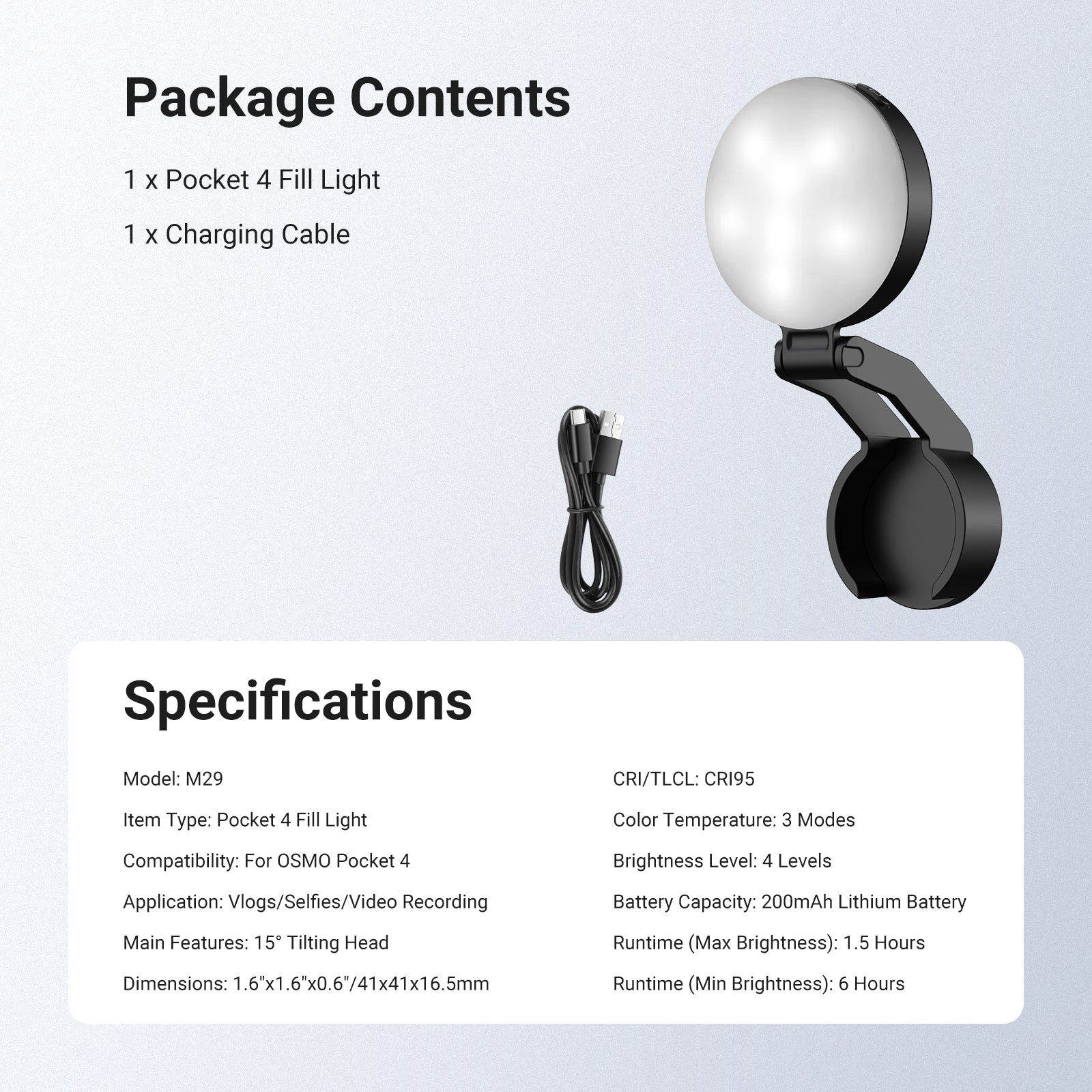 NEEWER M29 Mini LED Fill Light Compatible with DJI OSMO Pocket 4